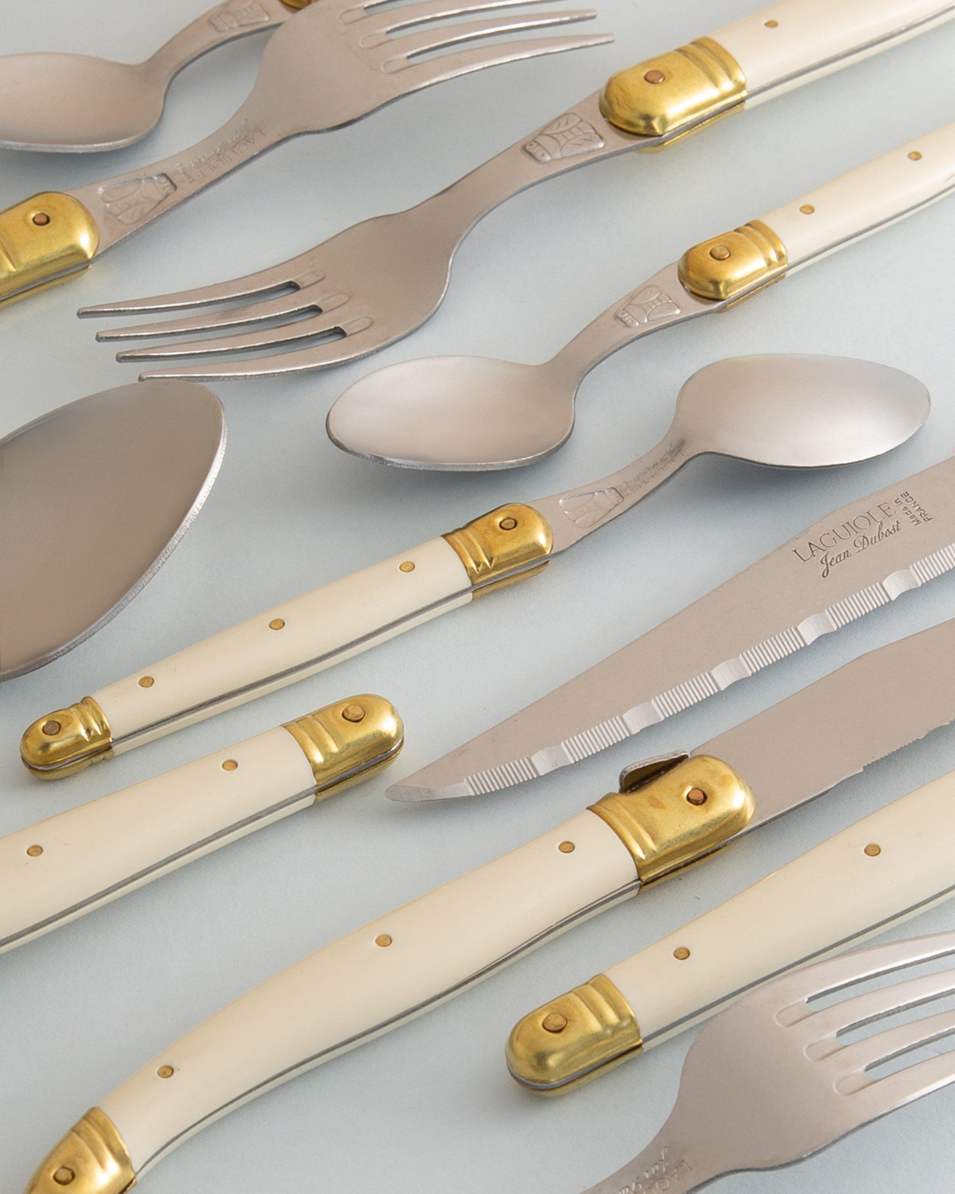 Laguiole Brass Cutlery Set -  Bone