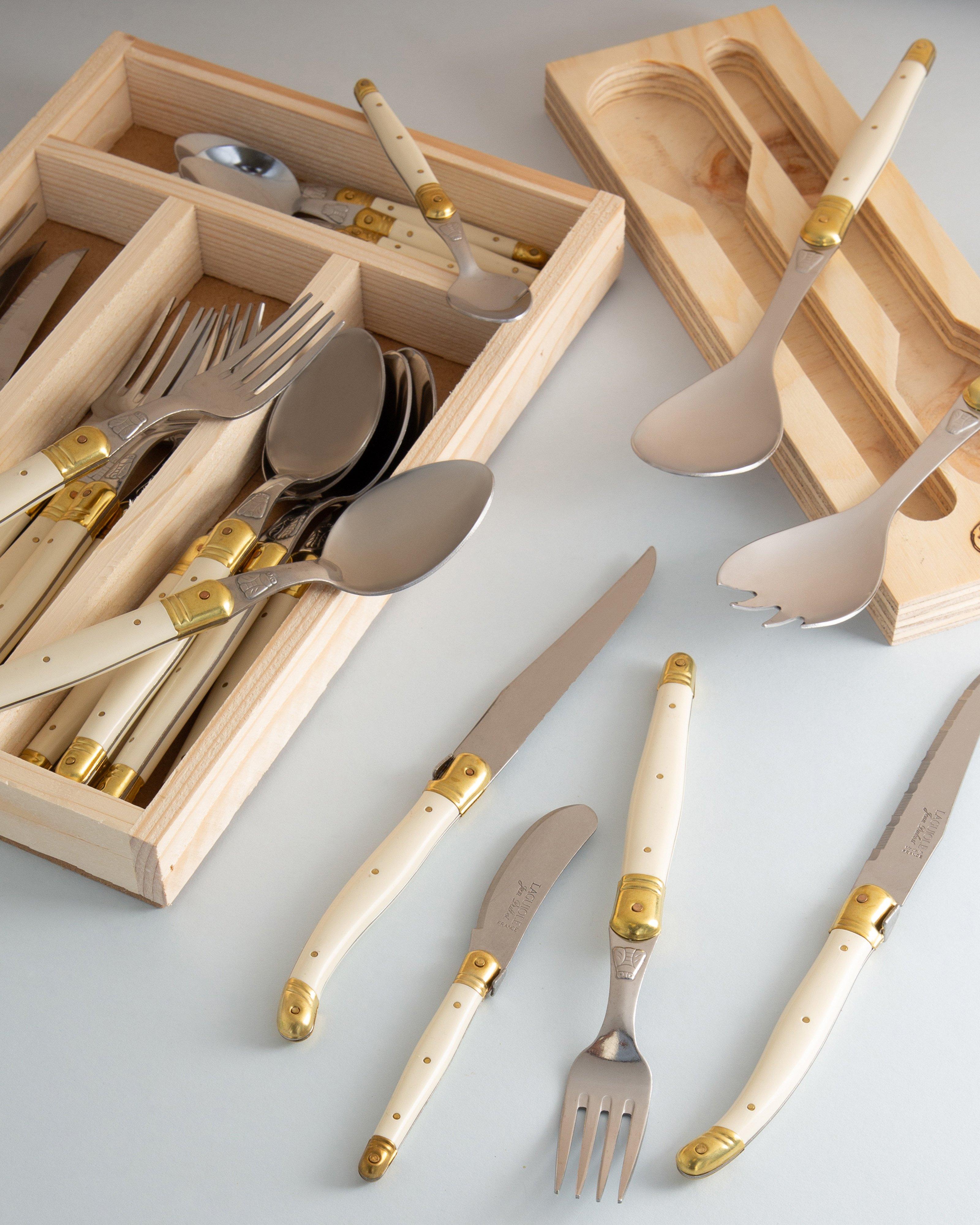 Laguiole Brass Cutlery Set -  Bone