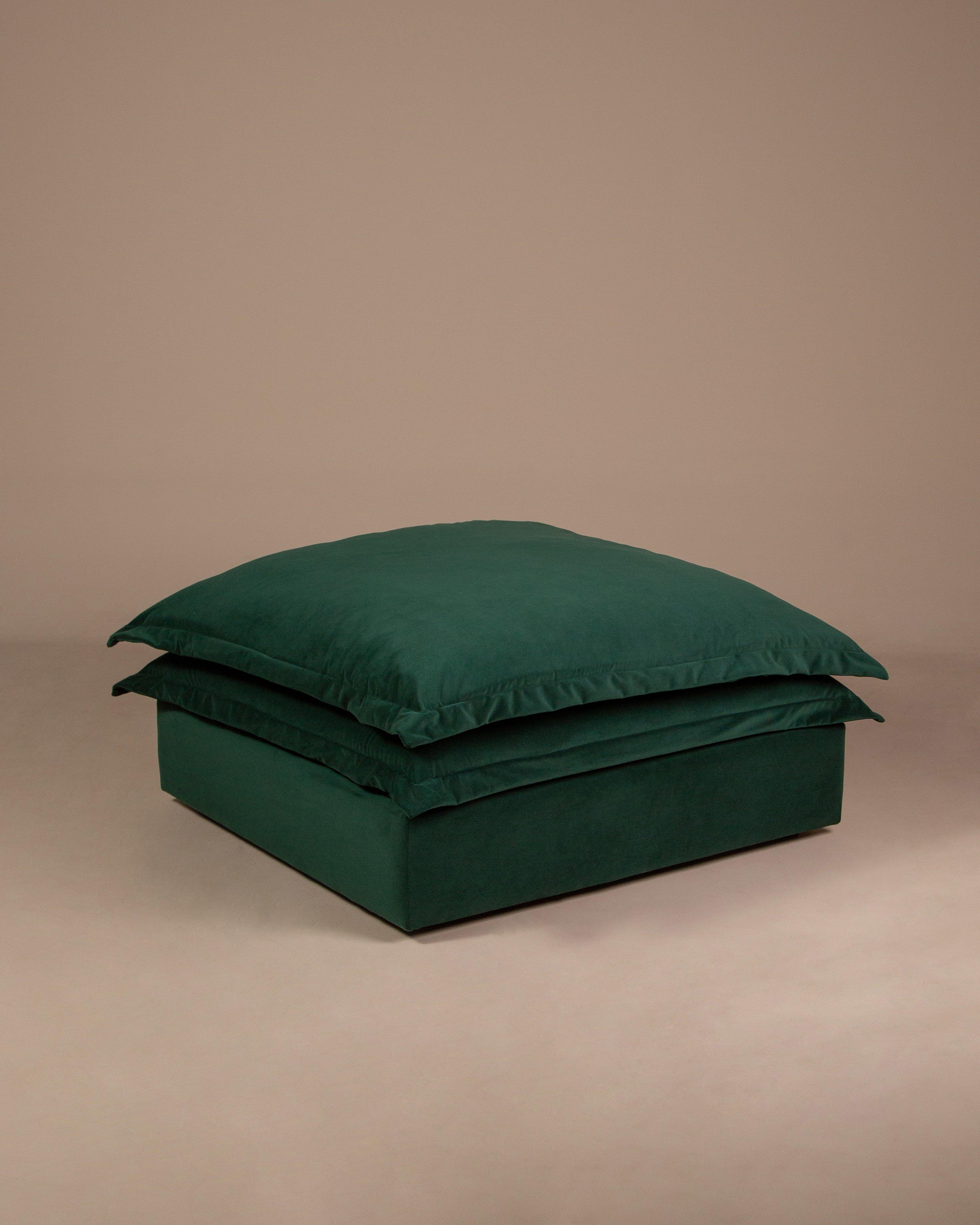 Abina Velvet Ottoman -  Dark Green