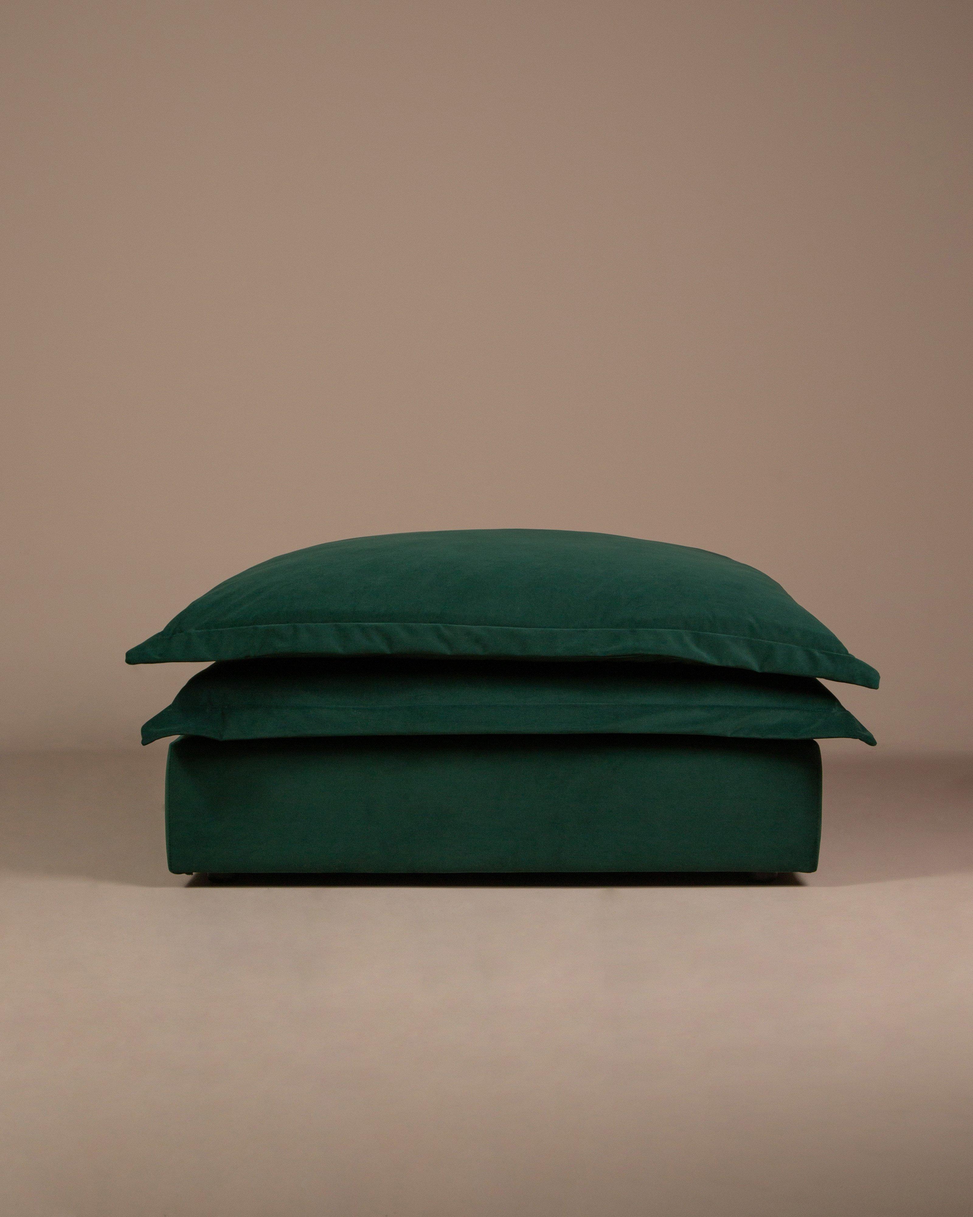 Abina Velvet Ottoman -  Dark Green