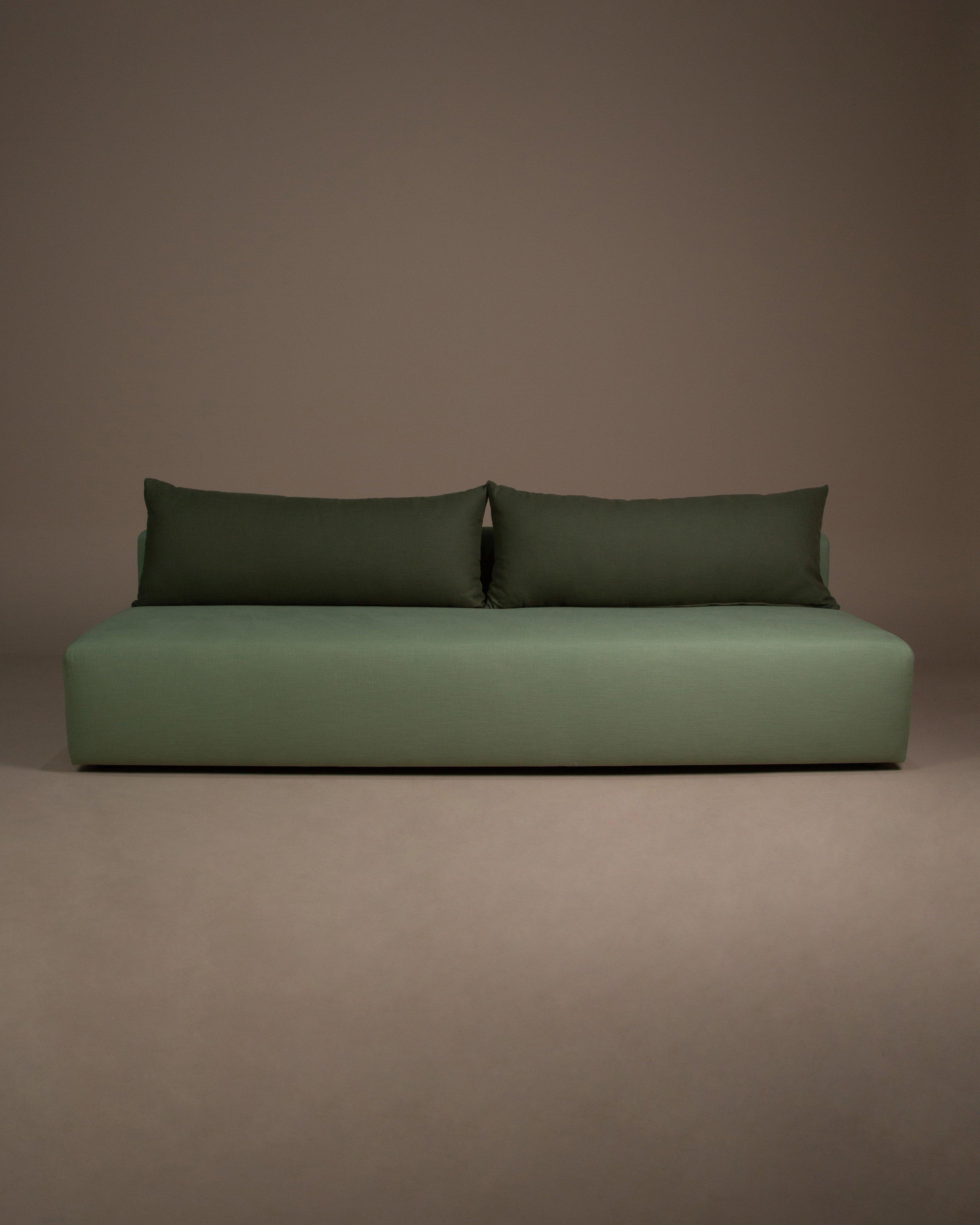 Alizea Extra Long Fabric Armless Sofa -  Green