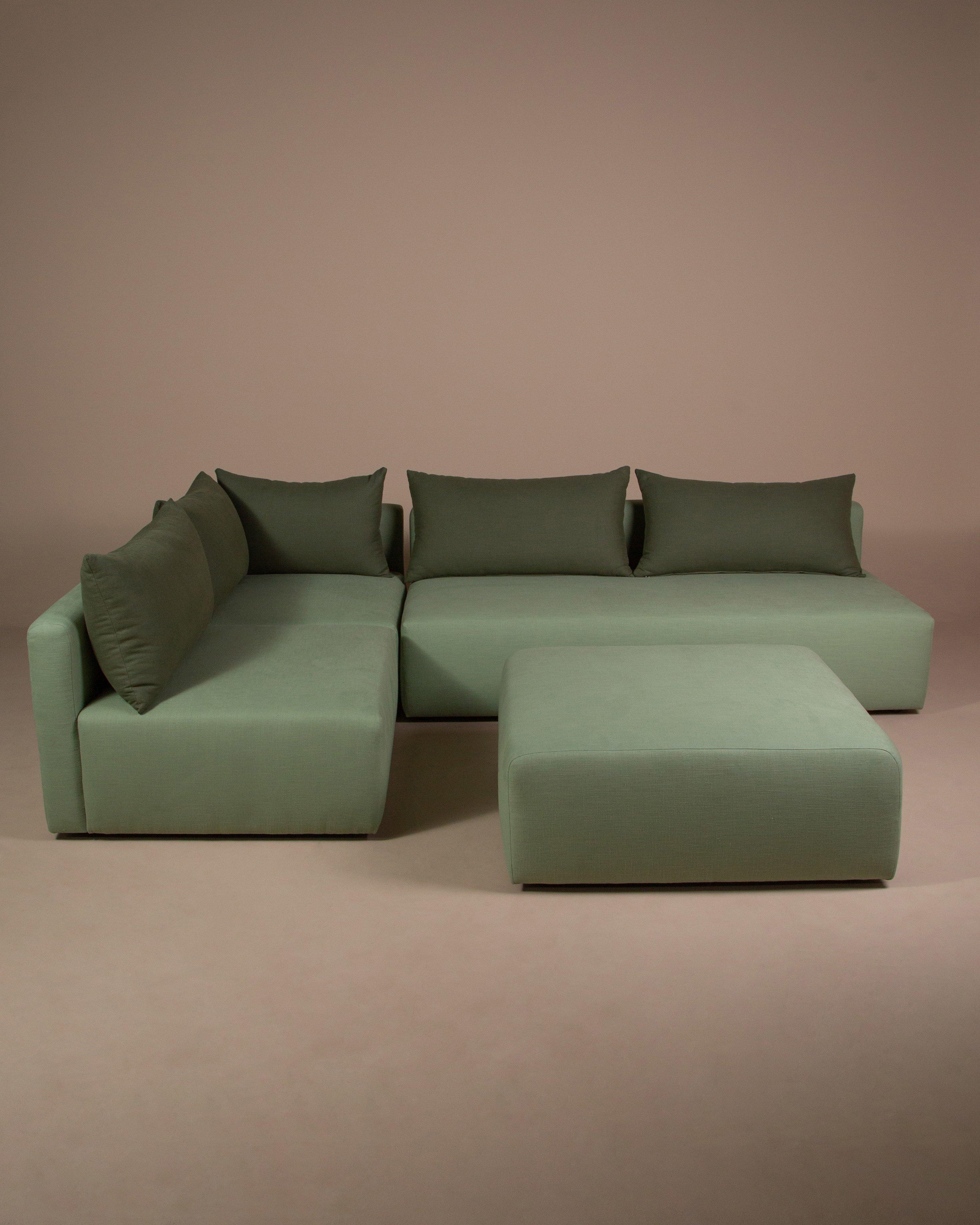 Alizea Extra Long Fabric Armless Sofa -  Green