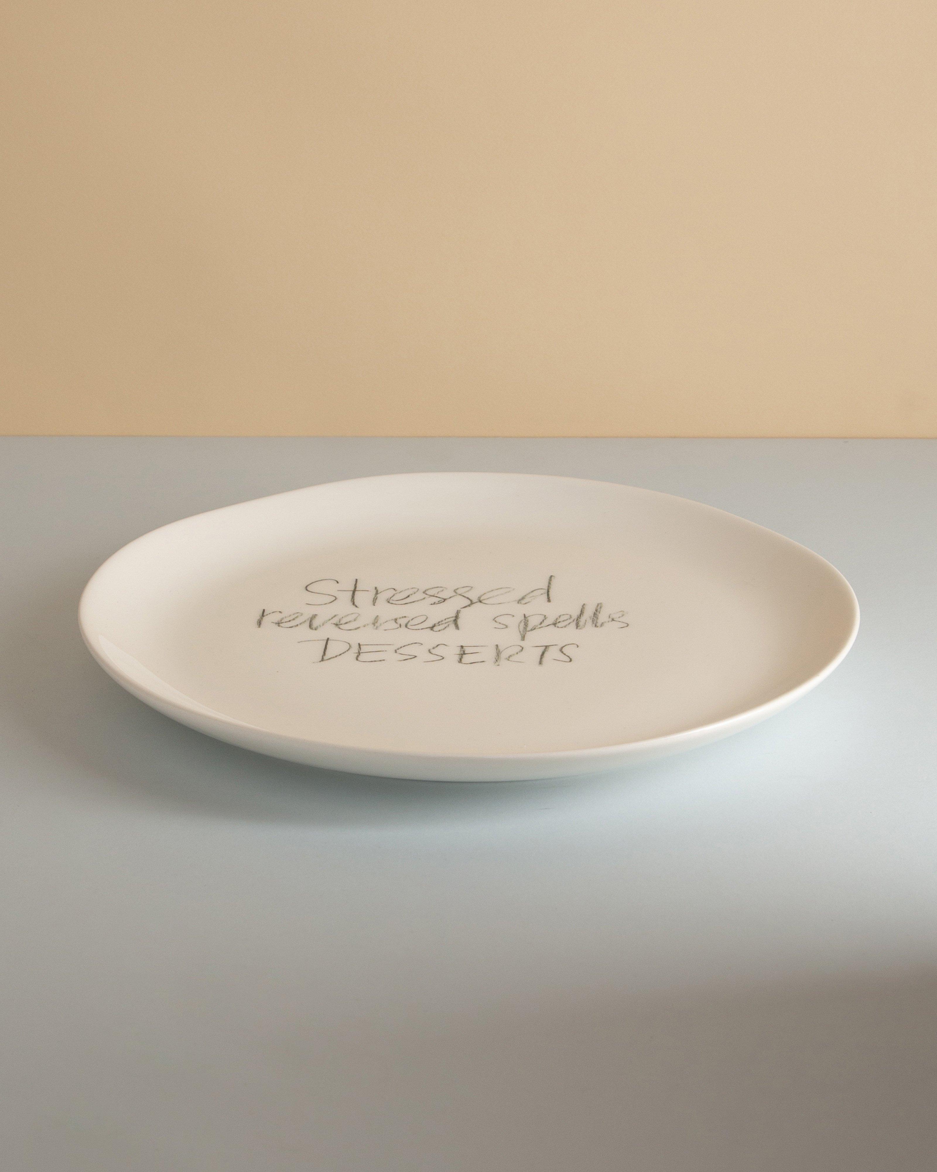 The Detailsmith "Stressed Reversed" Medium Dinner Plate -  White