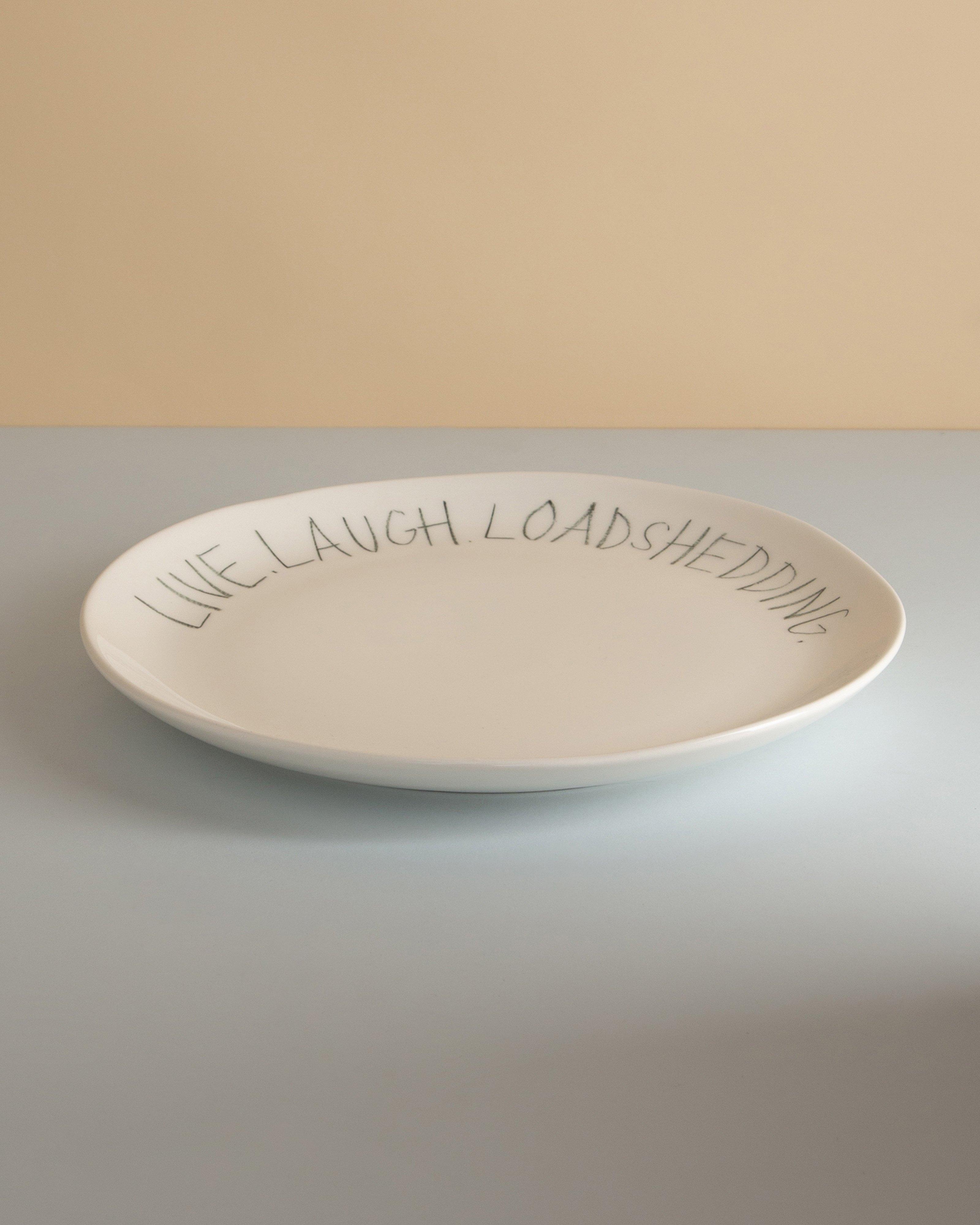 The Detailsmith "Live Laugh" Medium Dinner Plate -  White
