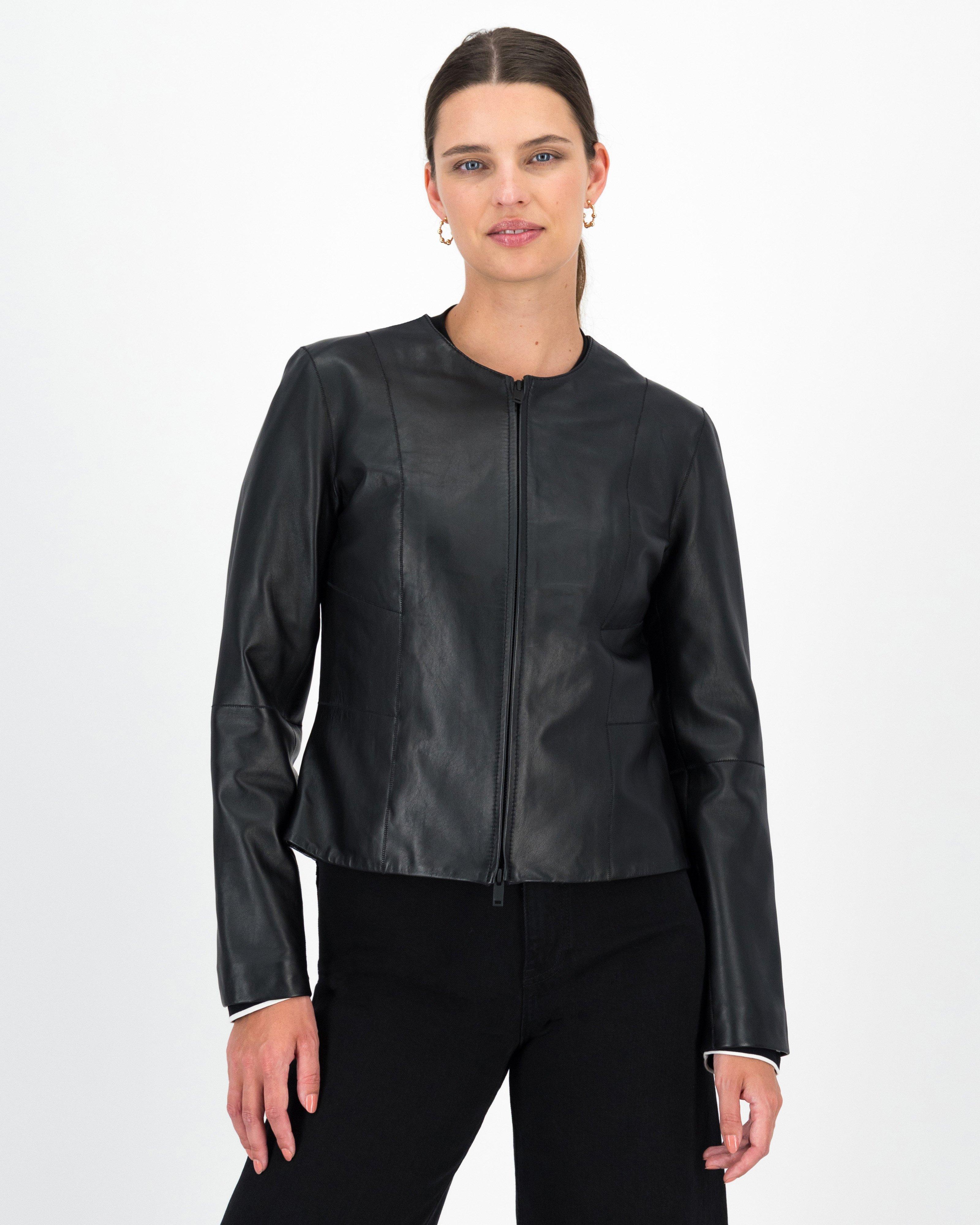 Cayla Collarless Leather Jacket -  Black