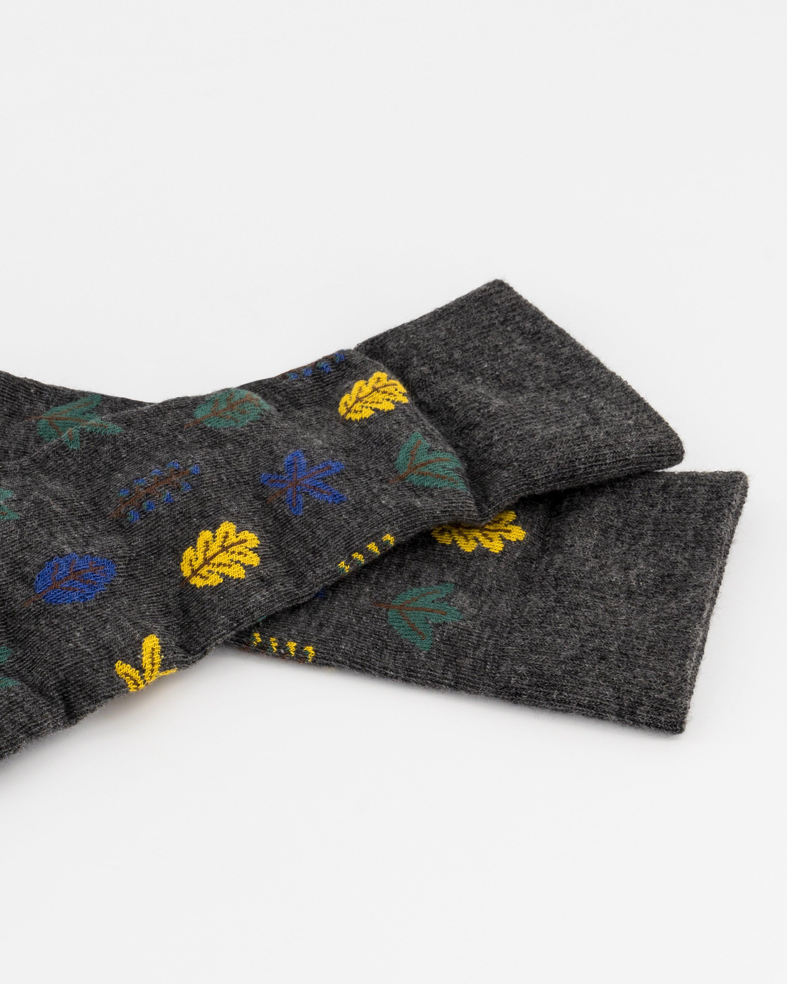 Men’s Leaf Print Socks -  Charcoal