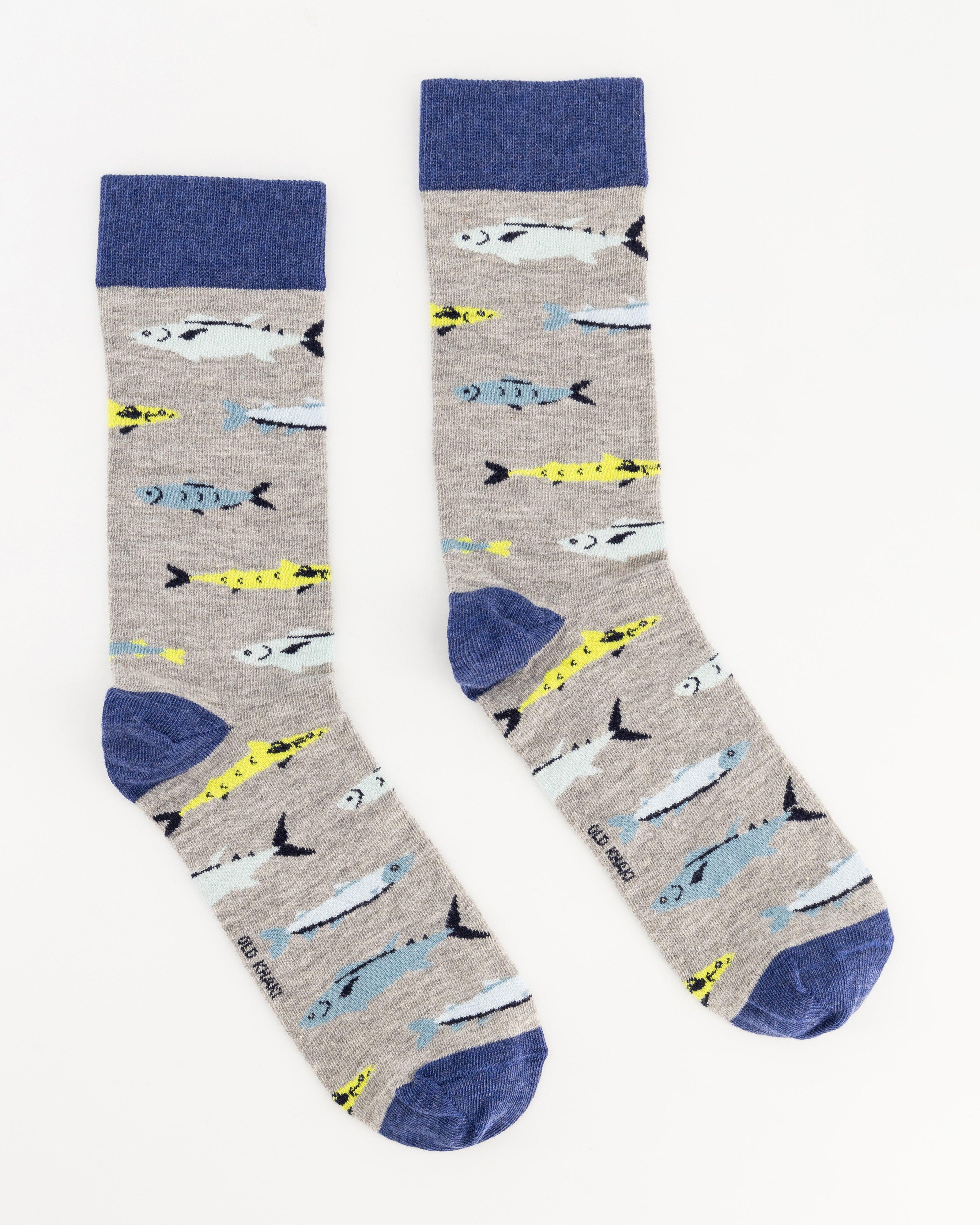 Men’s Tench River Fish Print Socks -  Light Grey