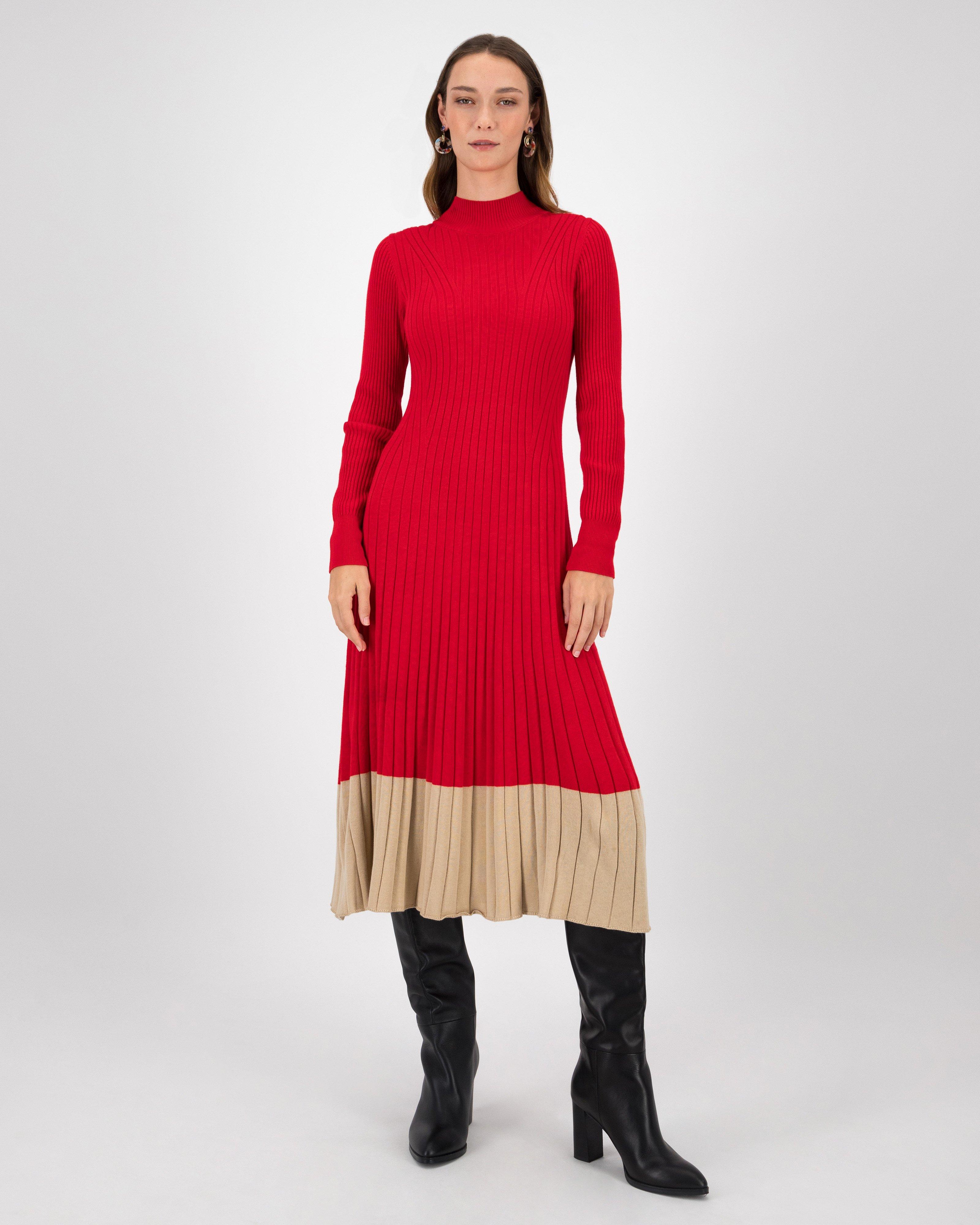 Ophelia Ribbed Dress -  Red