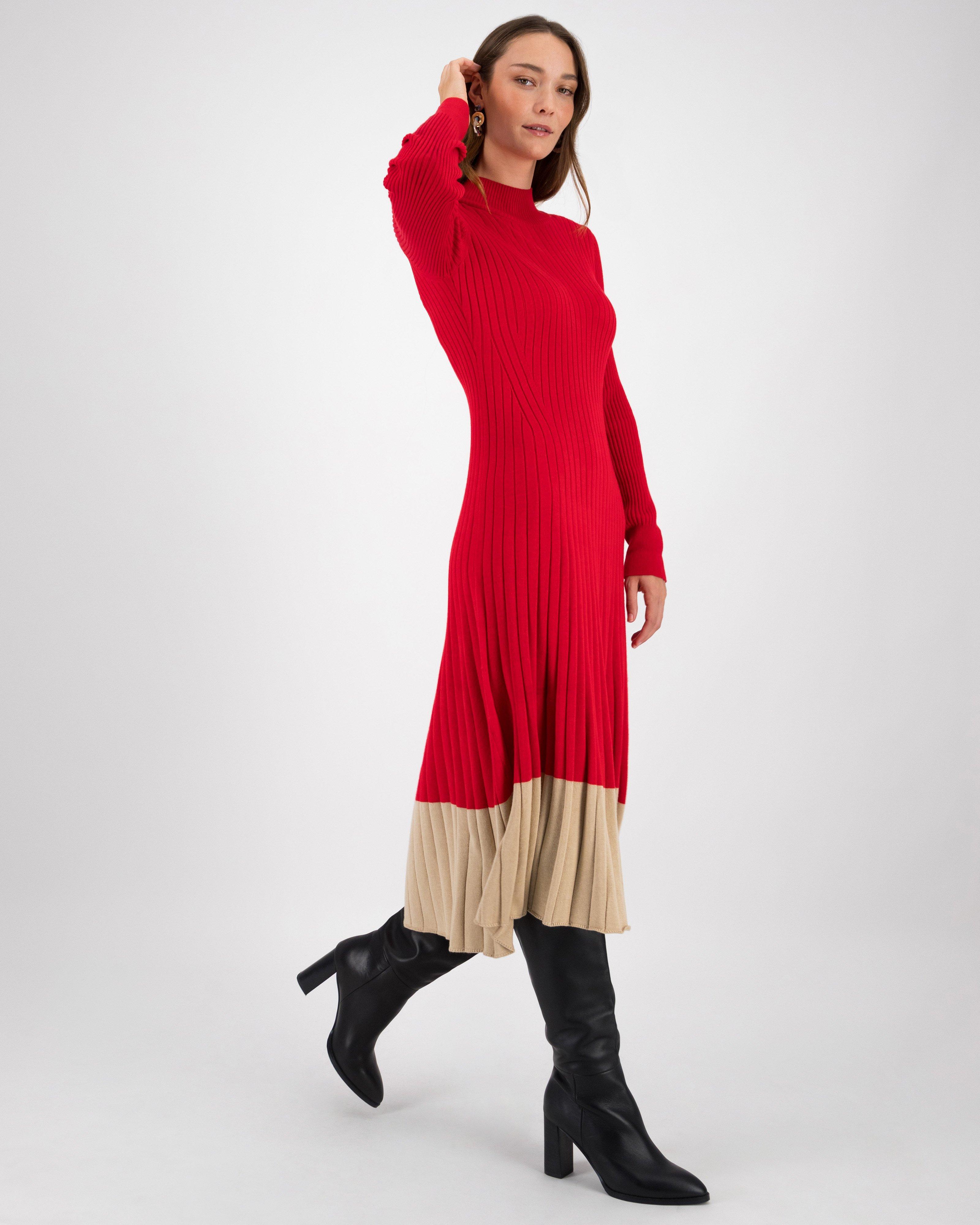 Ophelia Ribbed Dress -  Red