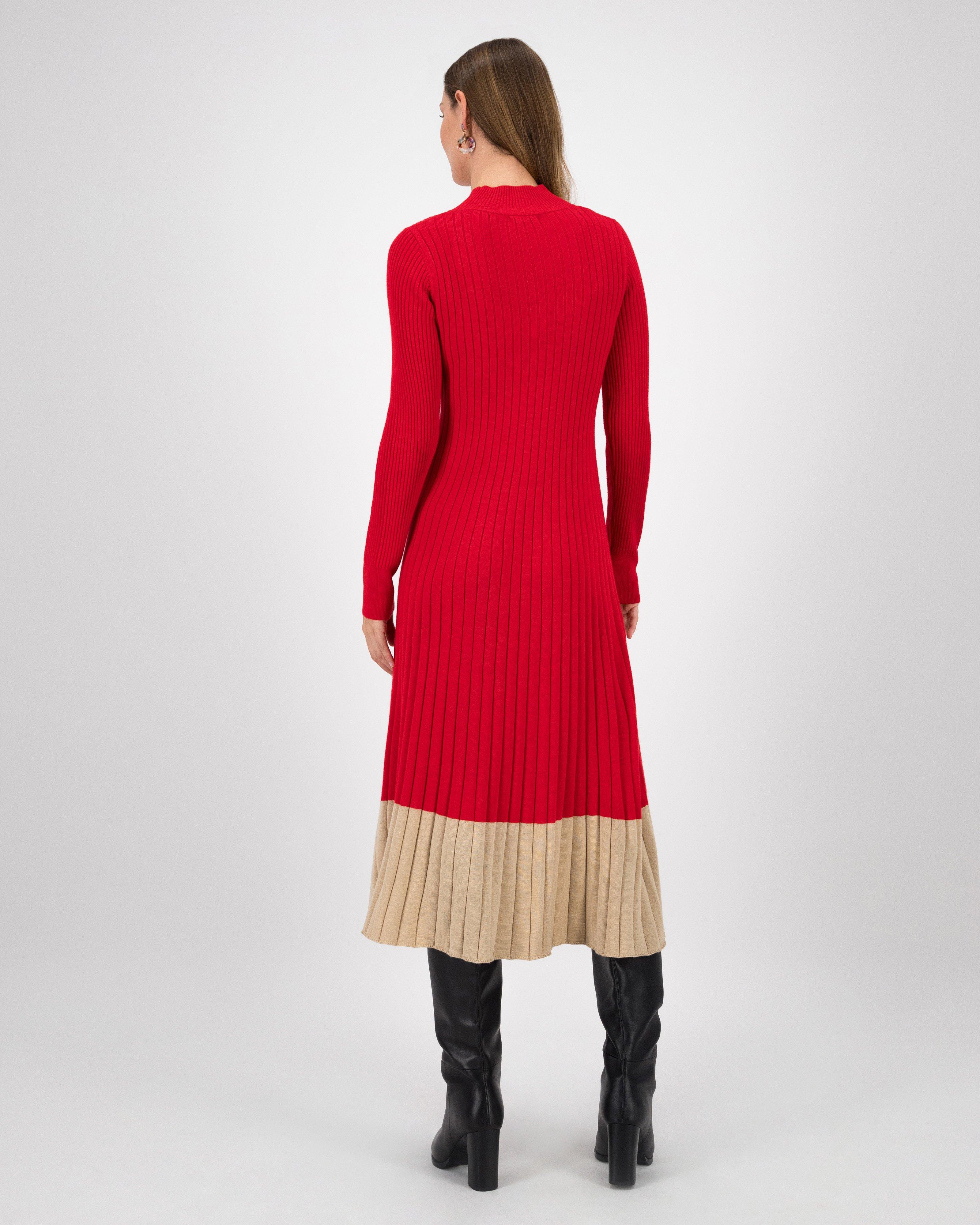 Ophelia Ribbed Dress -  Red