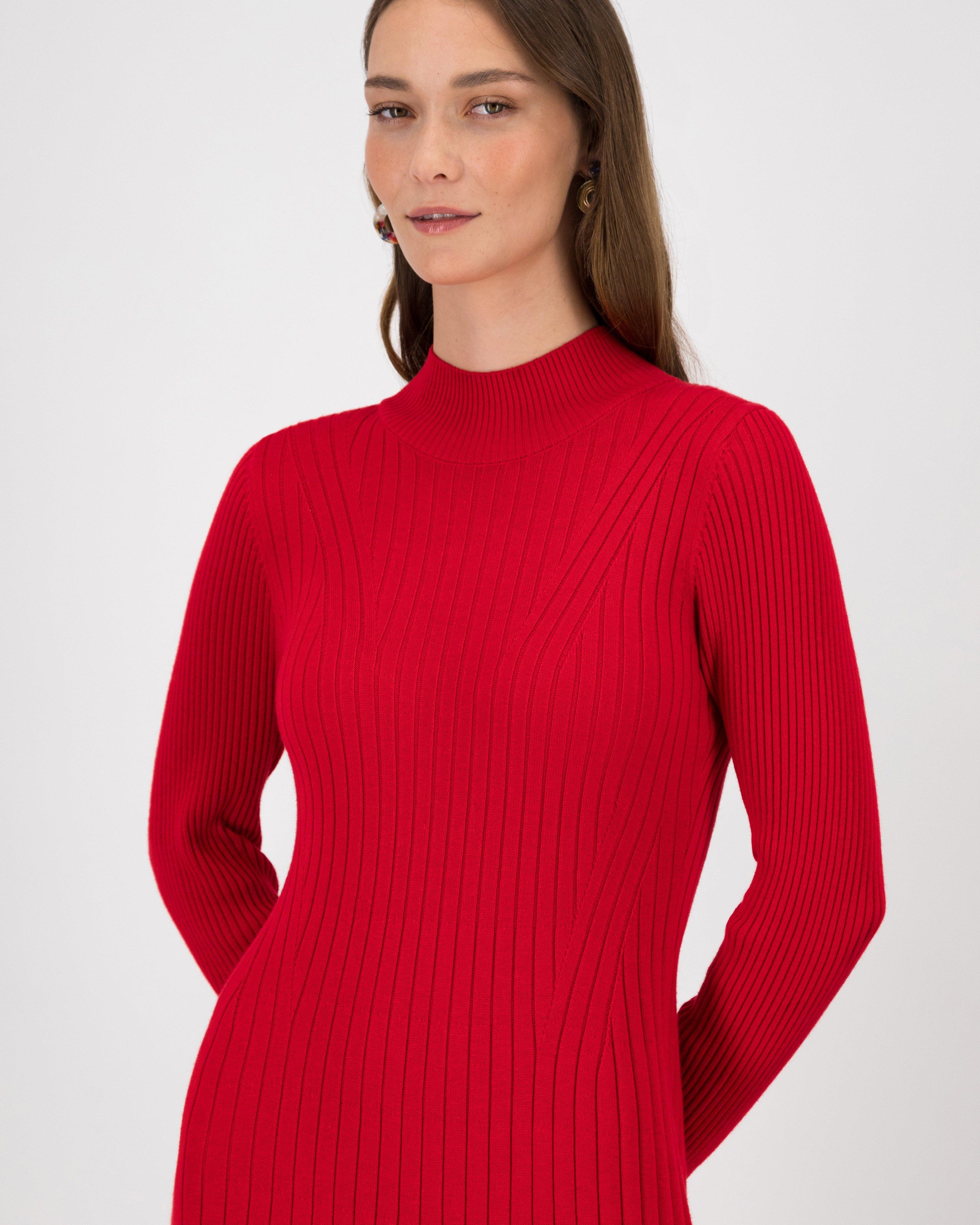 Ophelia Ribbed Dress -  Red