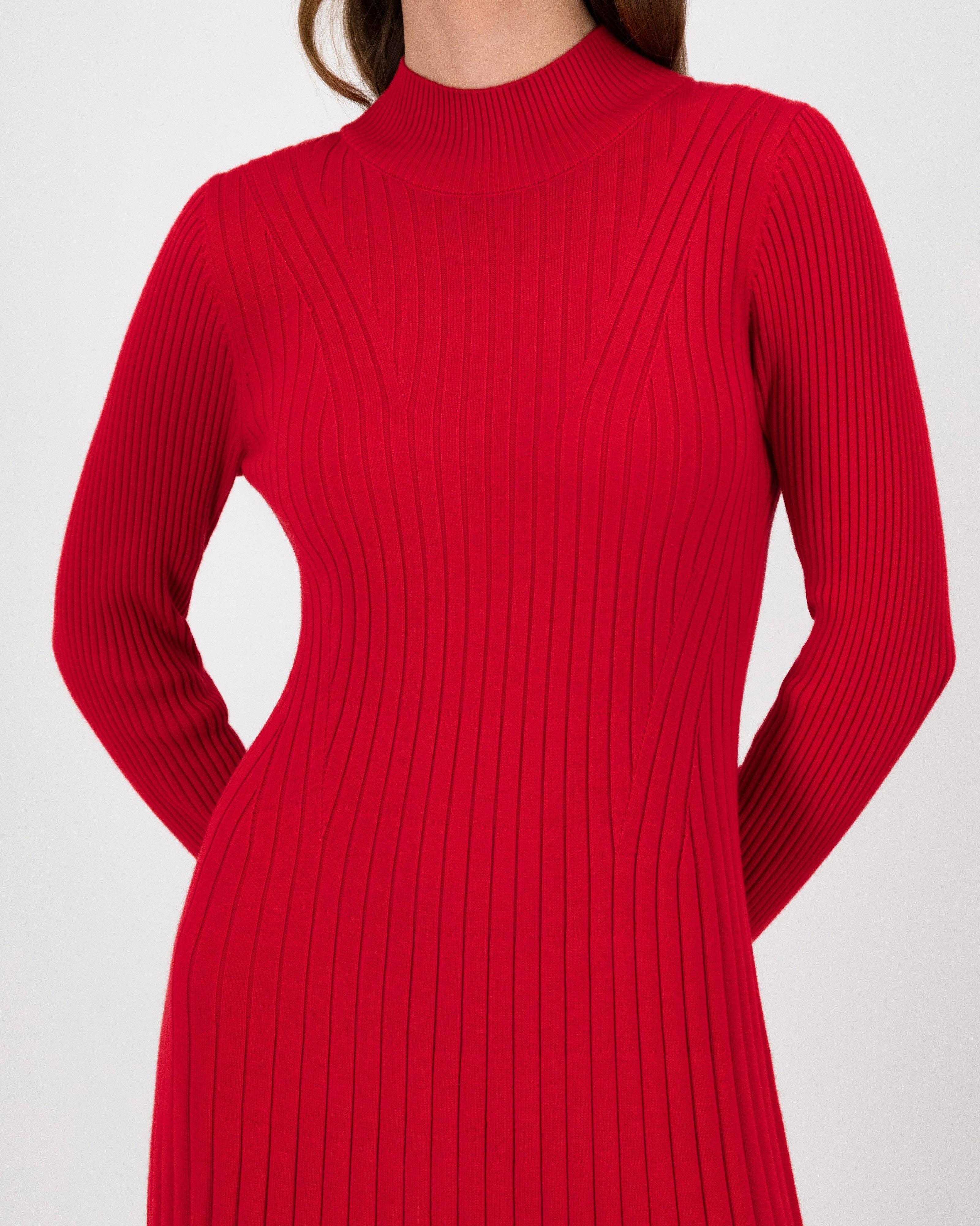 Ophelia Ribbed Dress -  Red