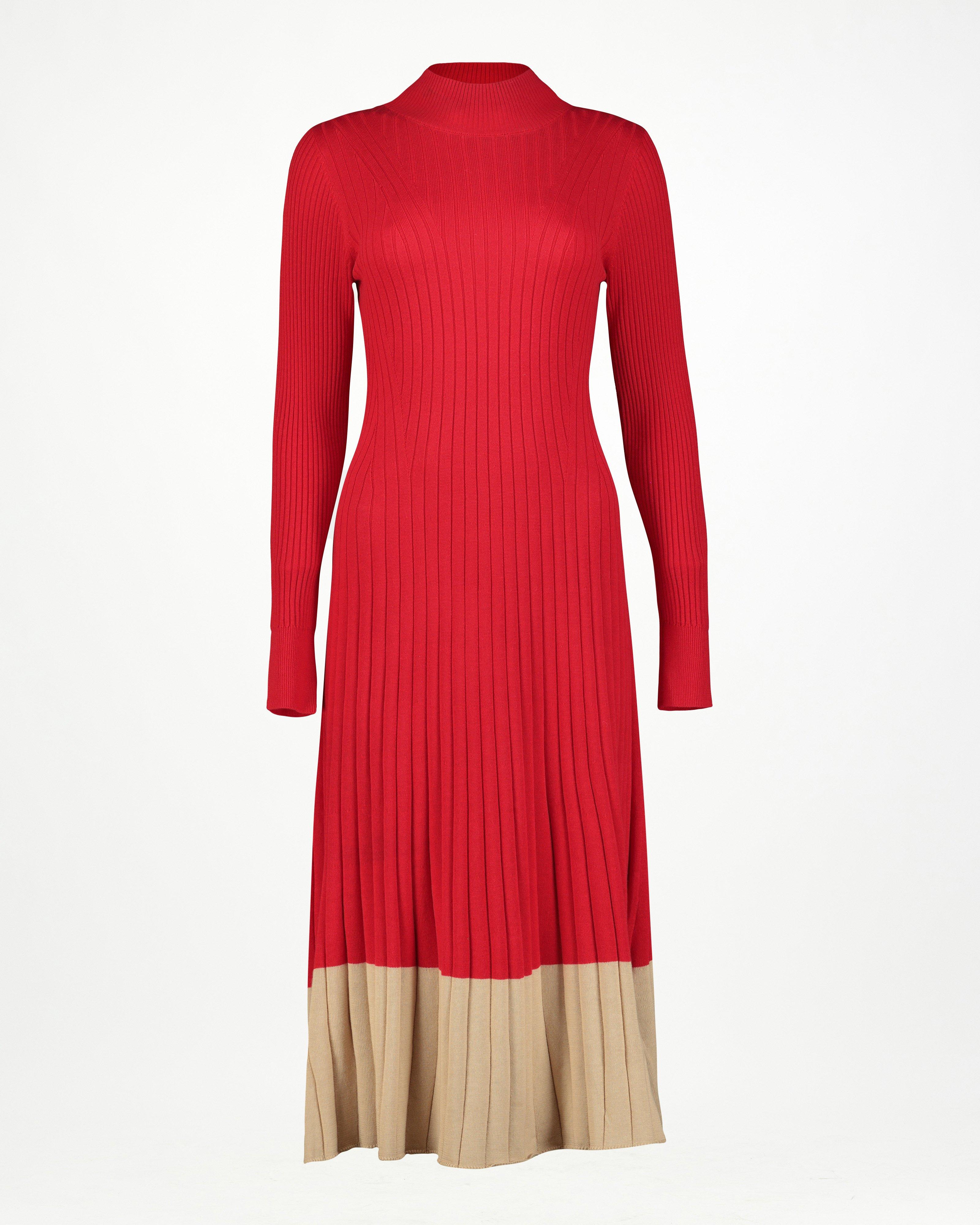 Ophelia Ribbed Dress -  Red