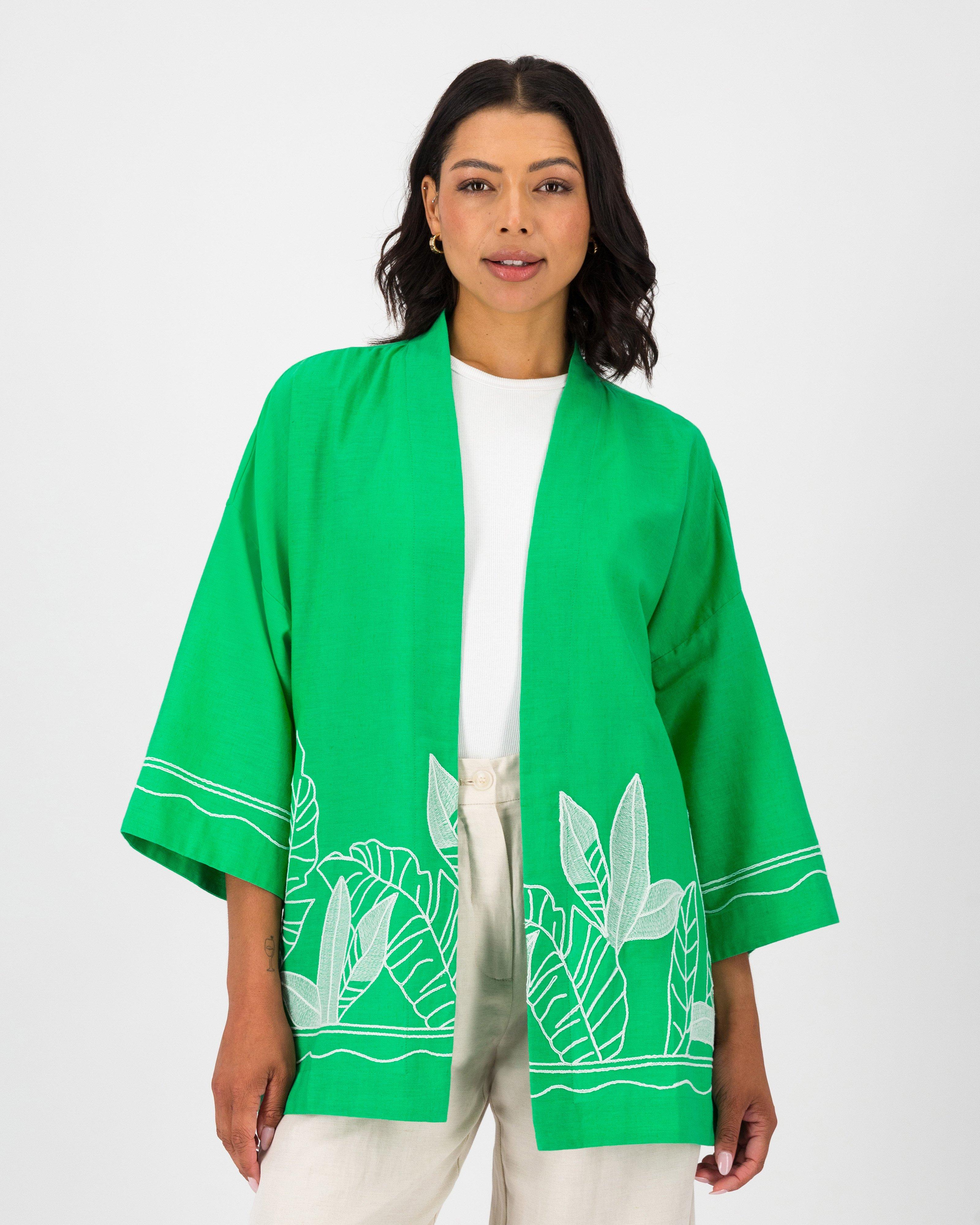 Kira Embroided Kimono -  Green