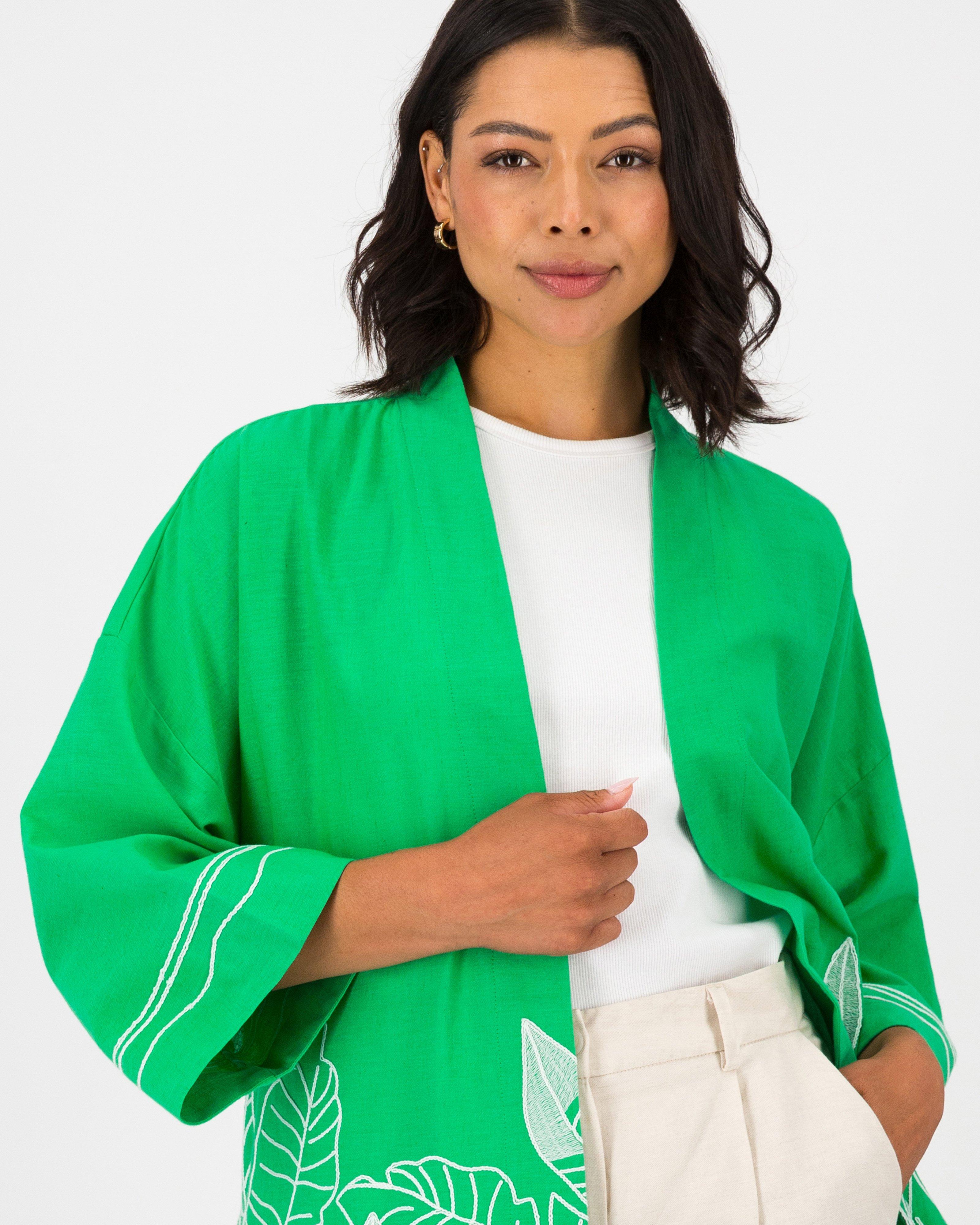 Kira Embroided Kimono -  Green