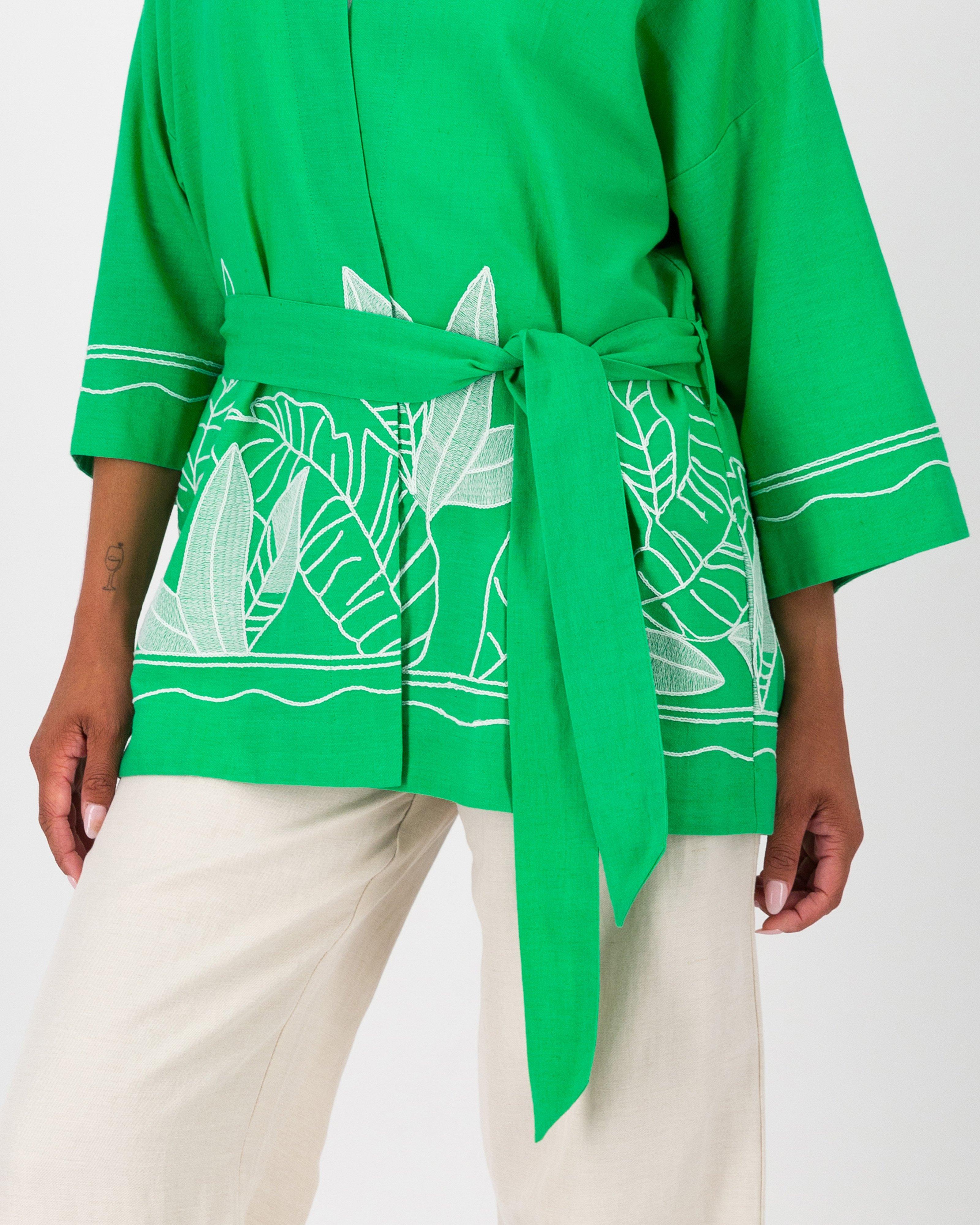 Kira Embroided Kimono -  Green
