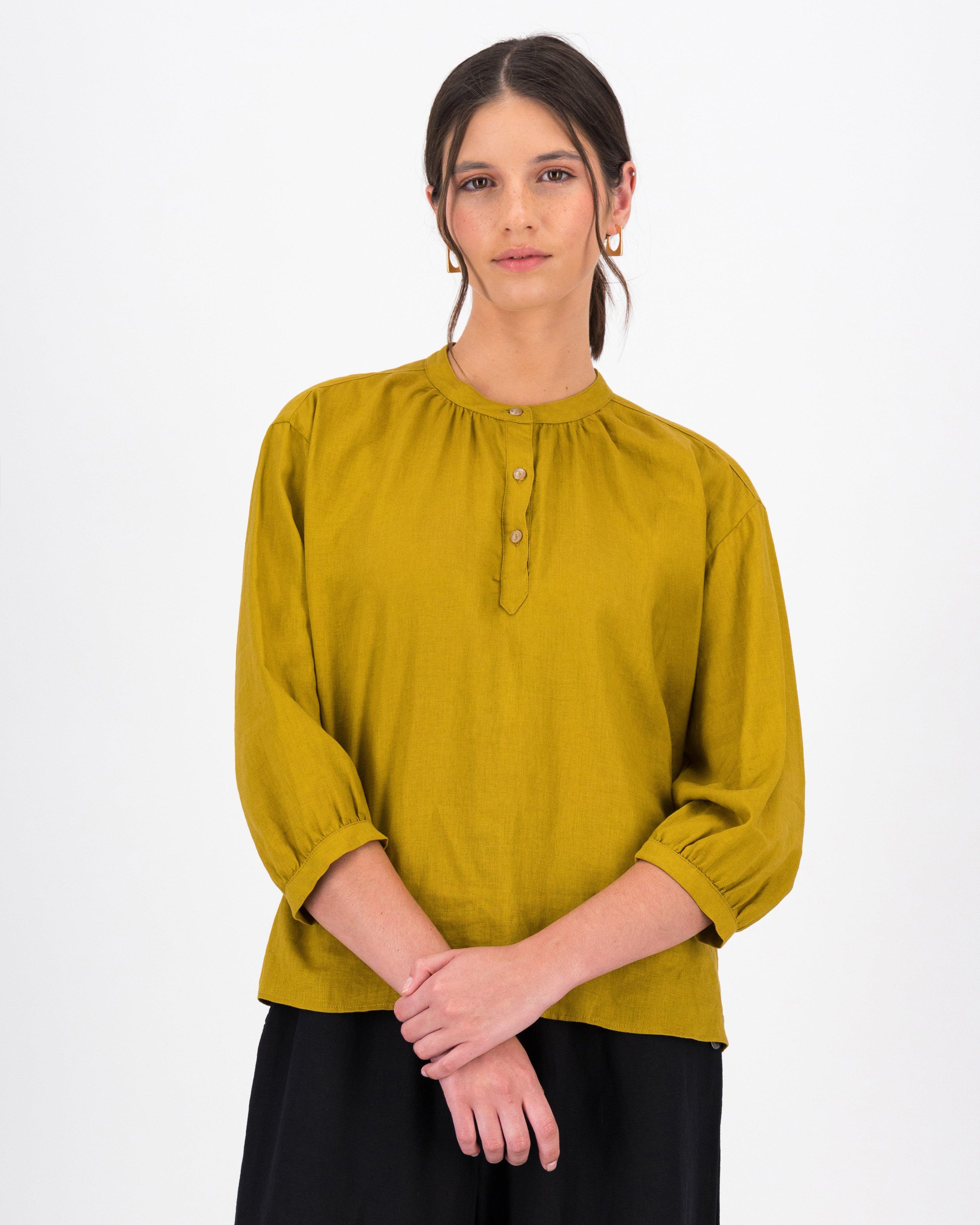 Old Khaki Edith Mandarin Collar Blouse -  Camel