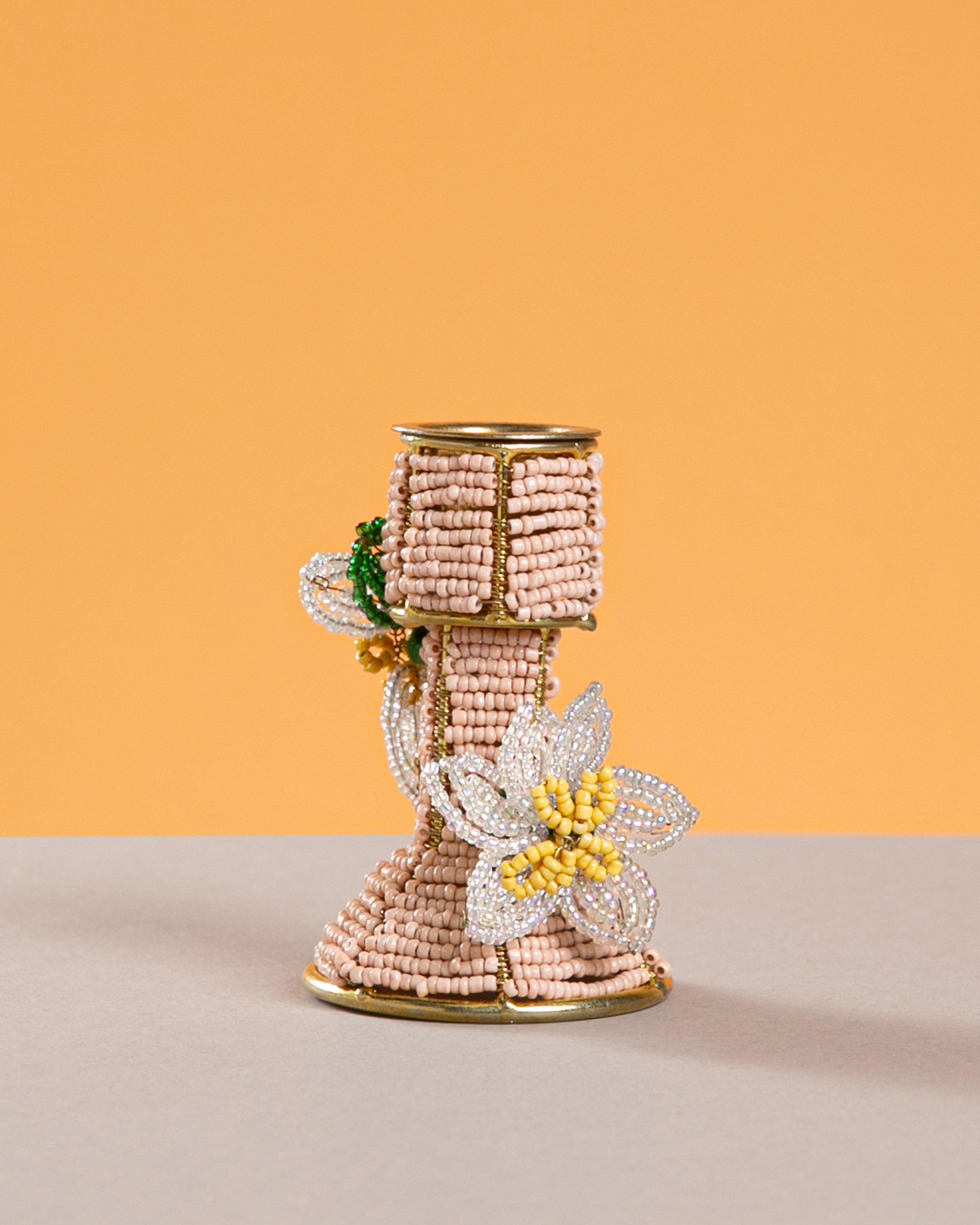 Beaded Floral Small Candle Stand -  Assorted