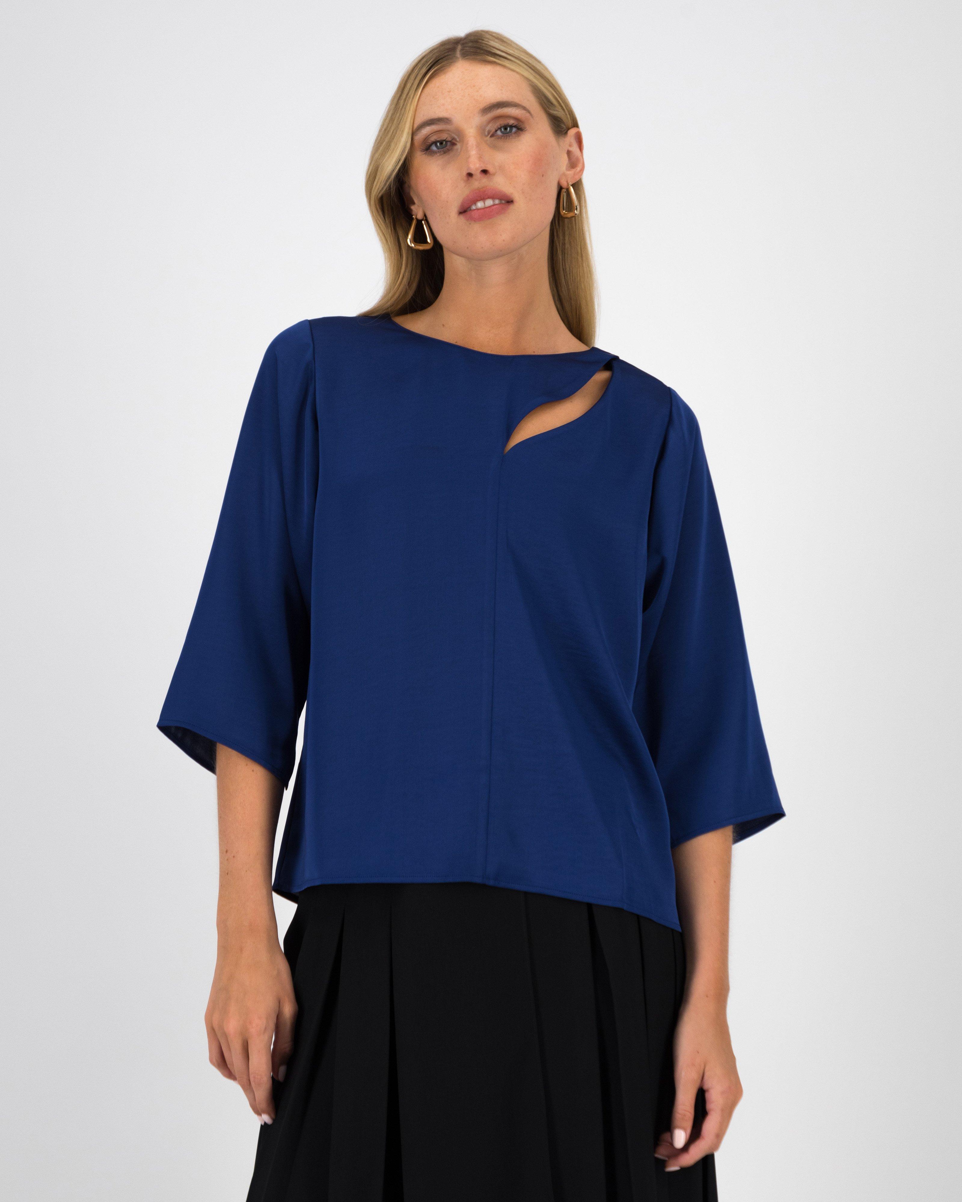 Ella Cut-Out Detail Blouse -  Blue