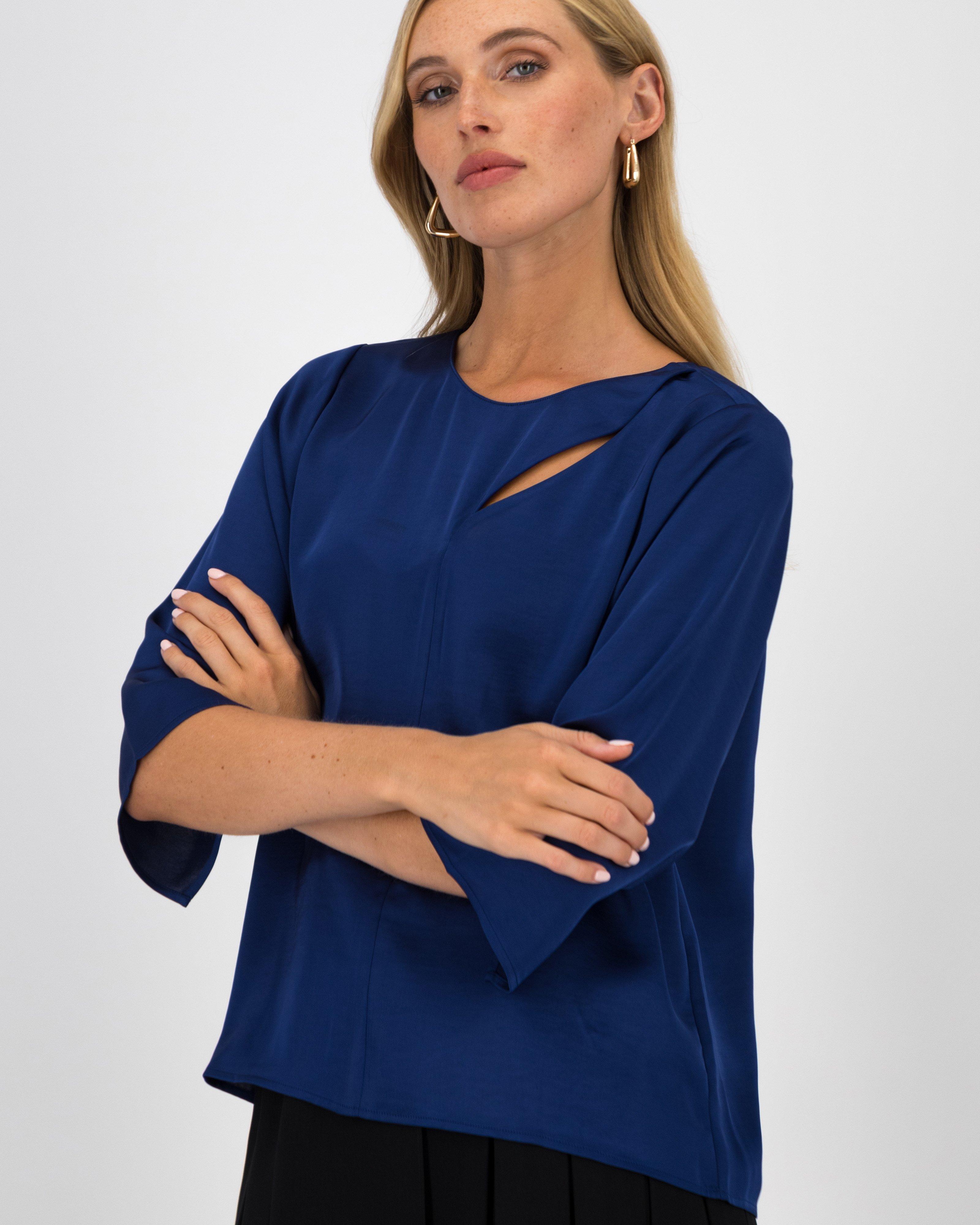 Ella Cut-Out Detail Blouse -  Blue