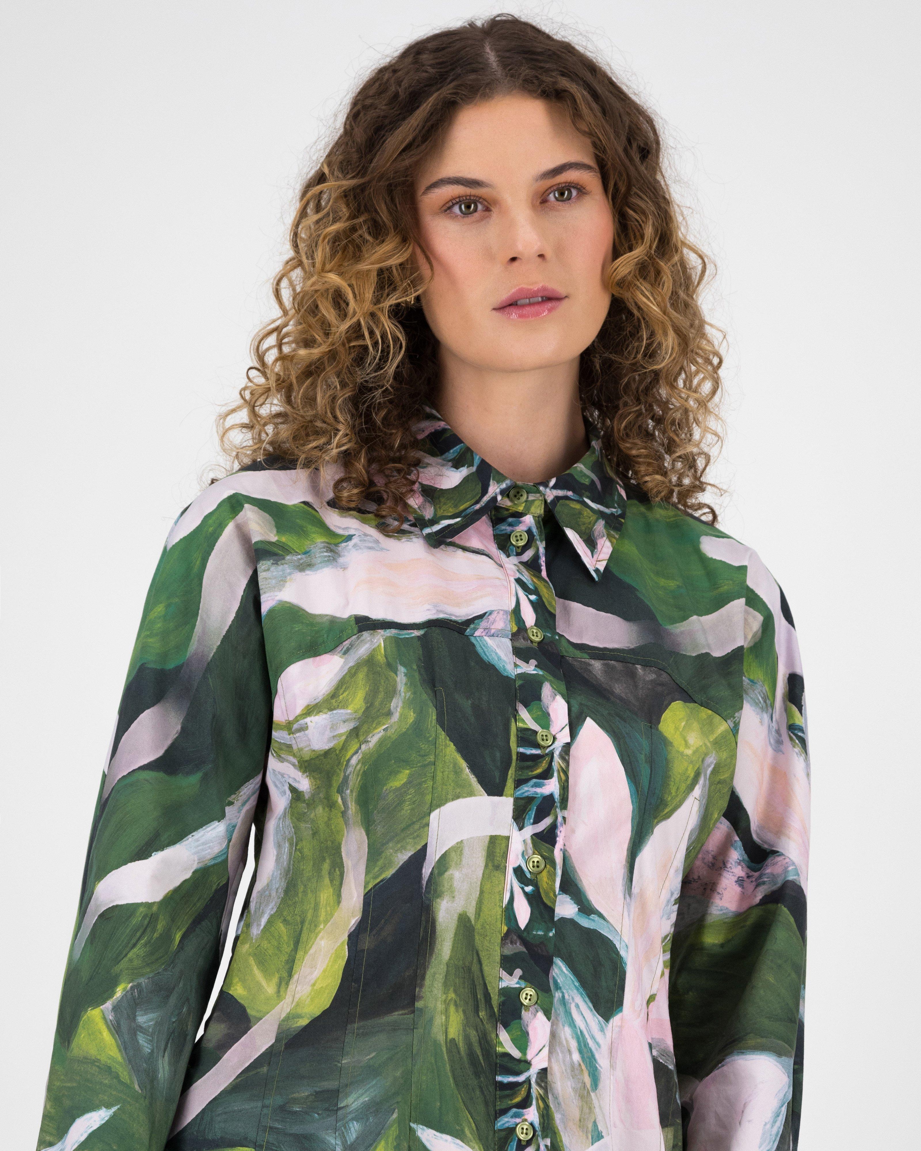 Camilla Printed Pleated Shirt Dress -  Green