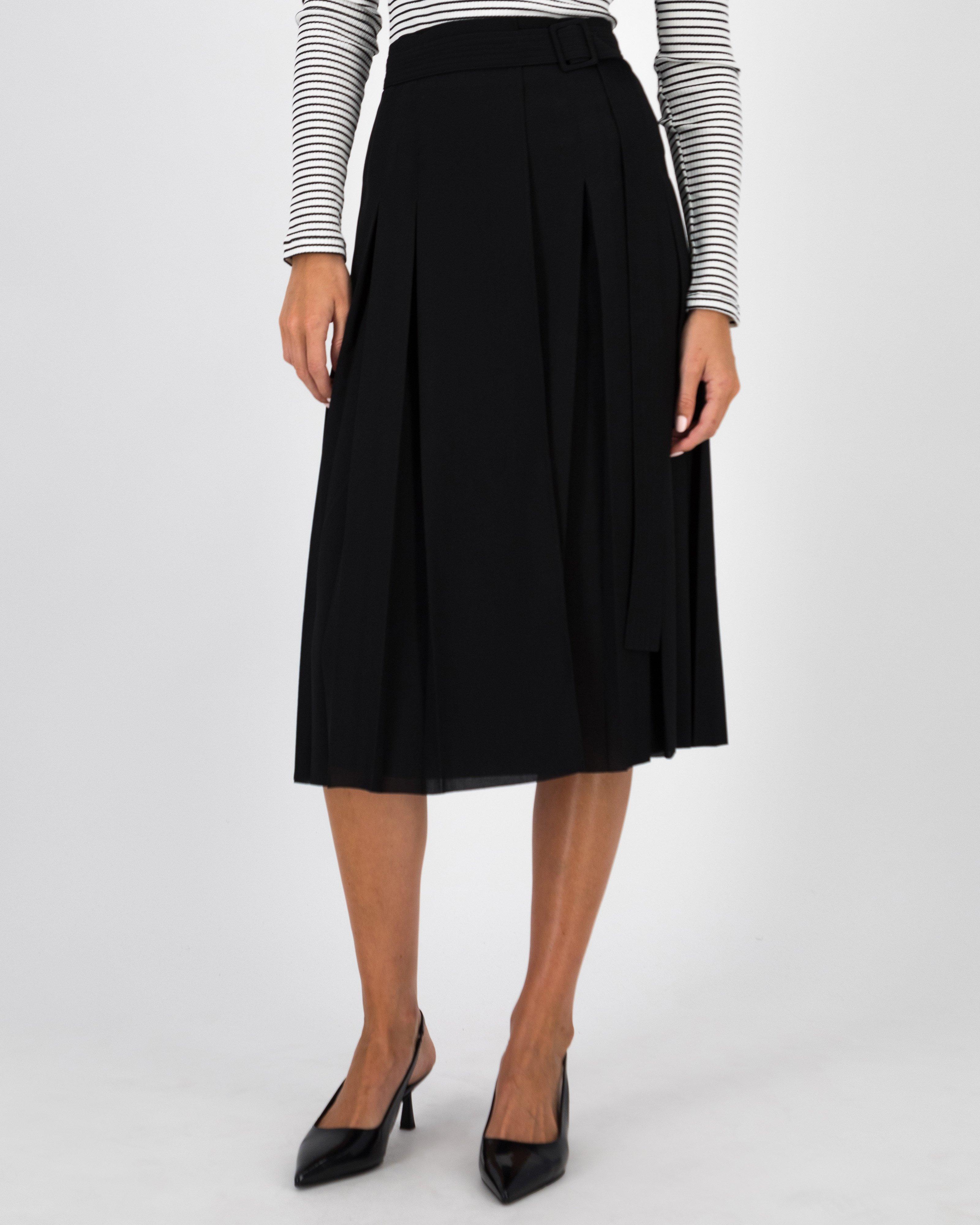 Burcu Belted Pleated Skirt -  Black