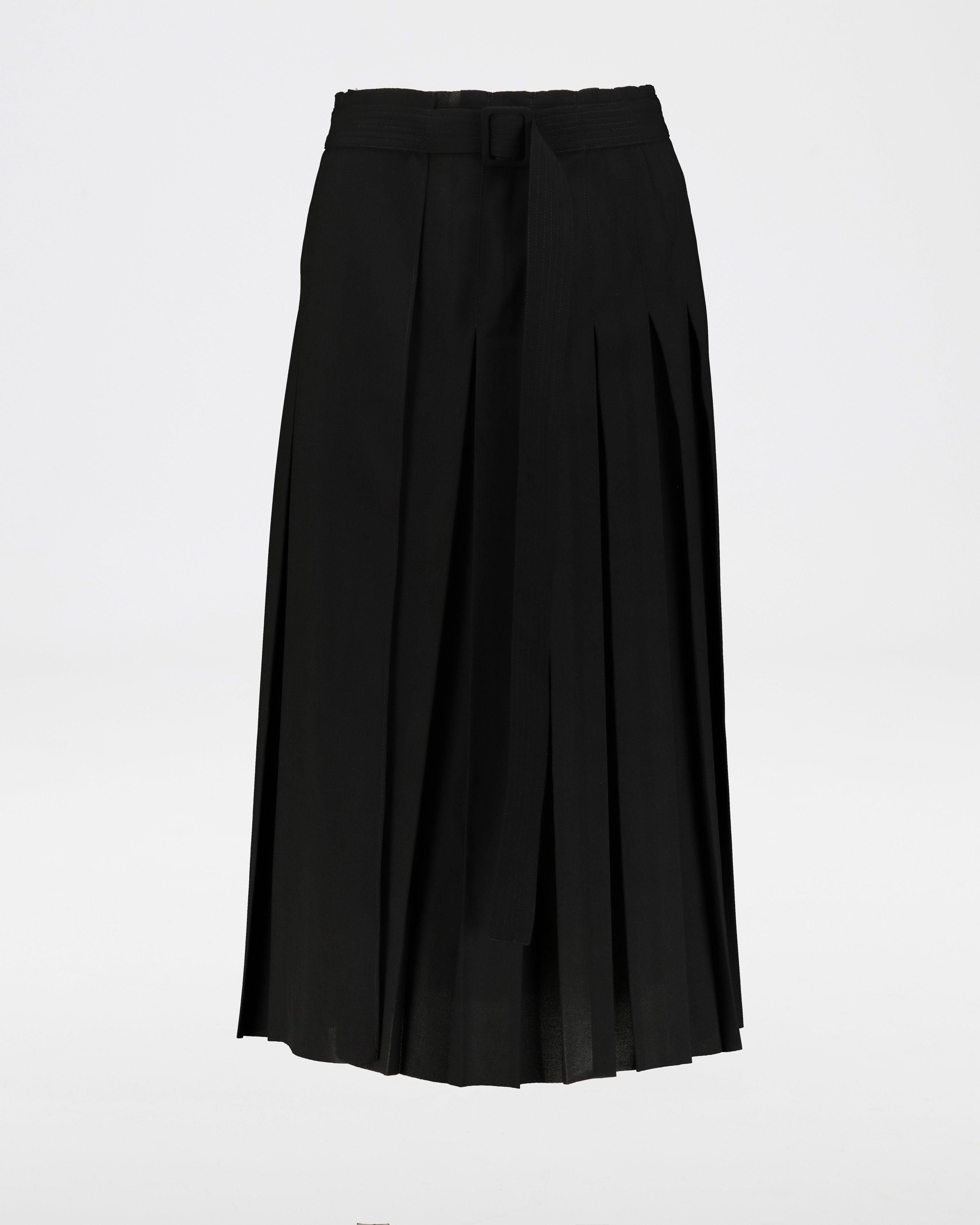 Burcu Belted Pleated Skirt -  Black