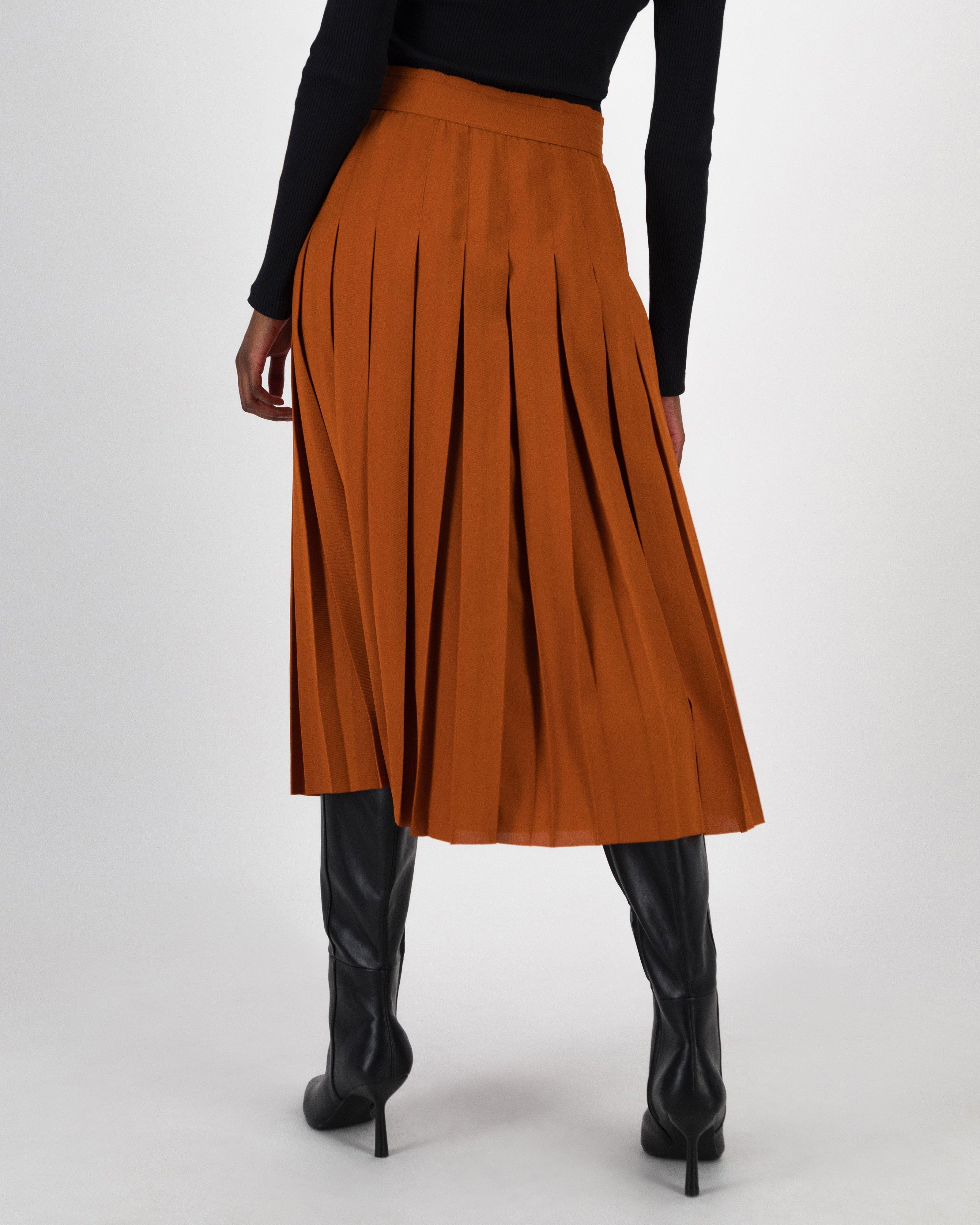 Burcu Belted Pleated Skirt -  Rust