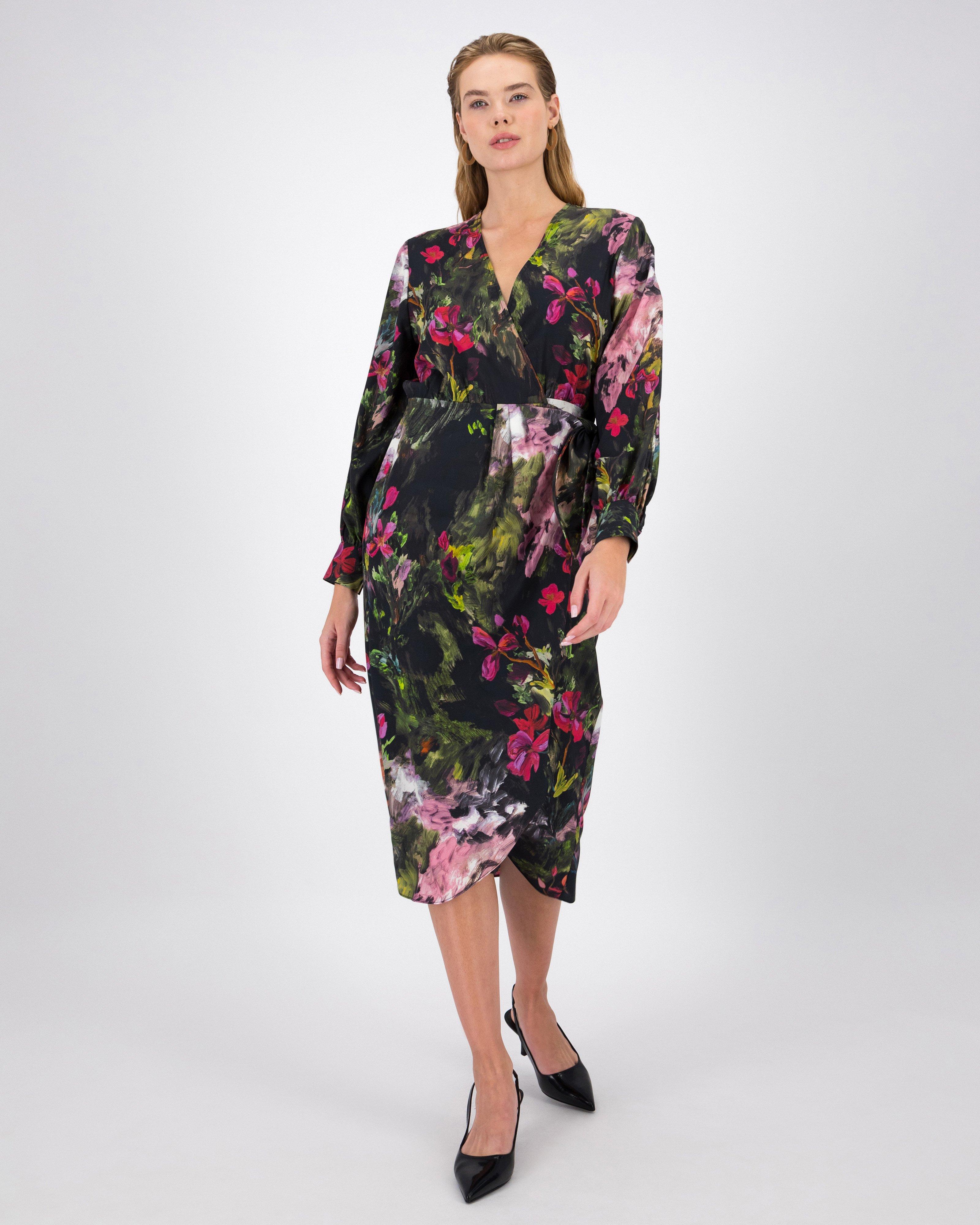 Adiel Printed Wrap Dress -  Navy