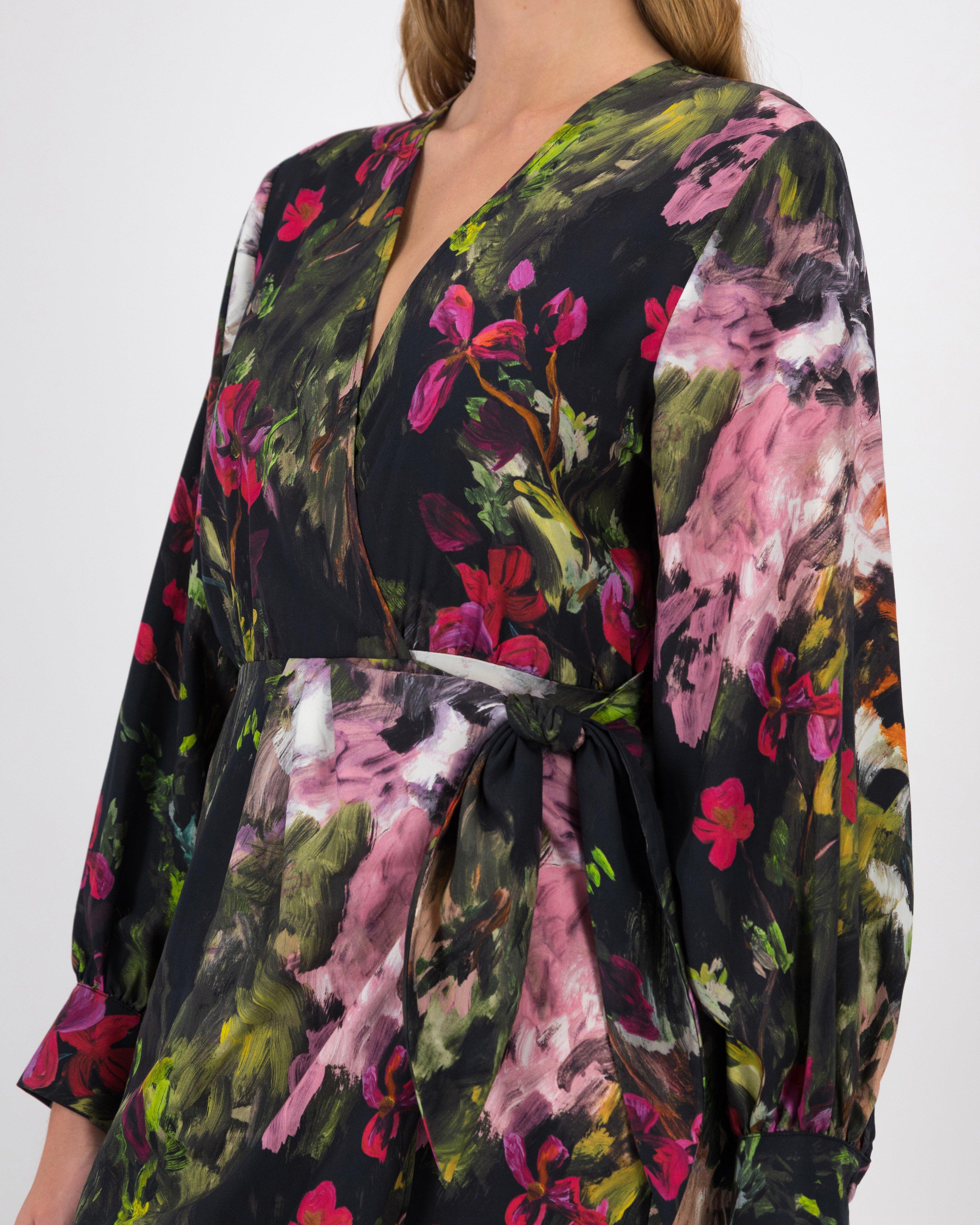 Adiel Printed Wrap Dress -  Navy