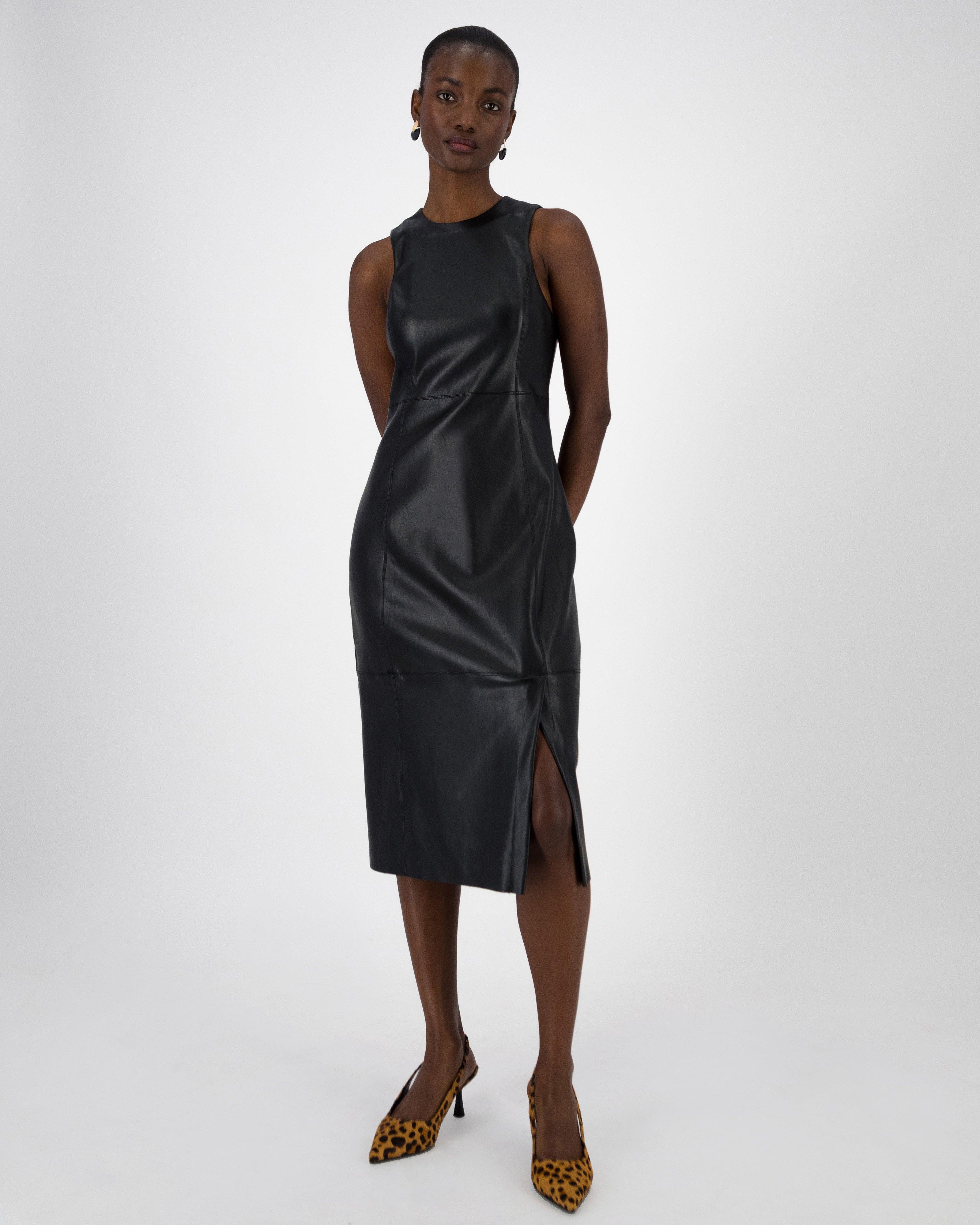 Zonke Faux Leather Dress -  Black