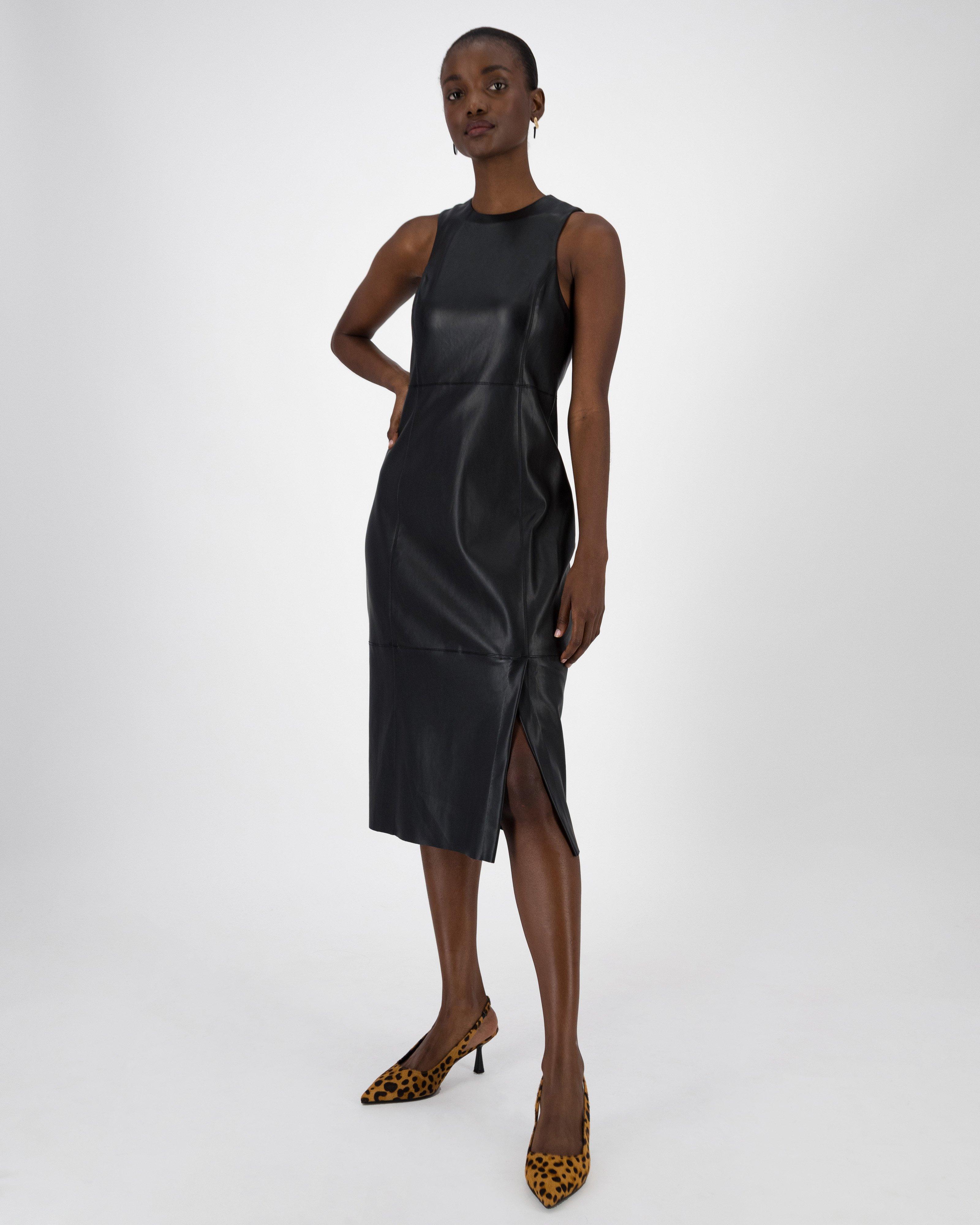 Zonke Faux Leather Dress -  Black