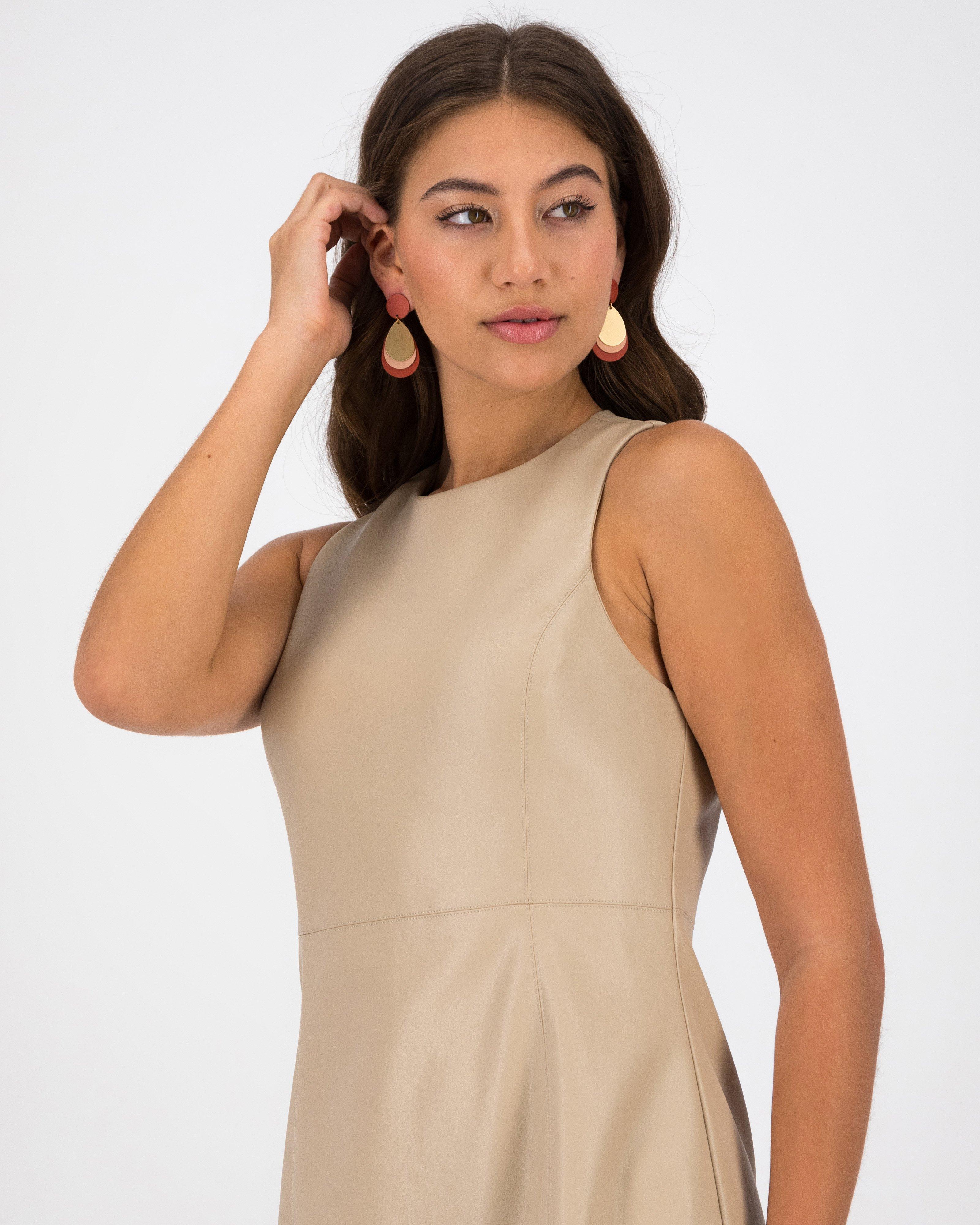 Zonke Faux Leather Dress -  Taupe