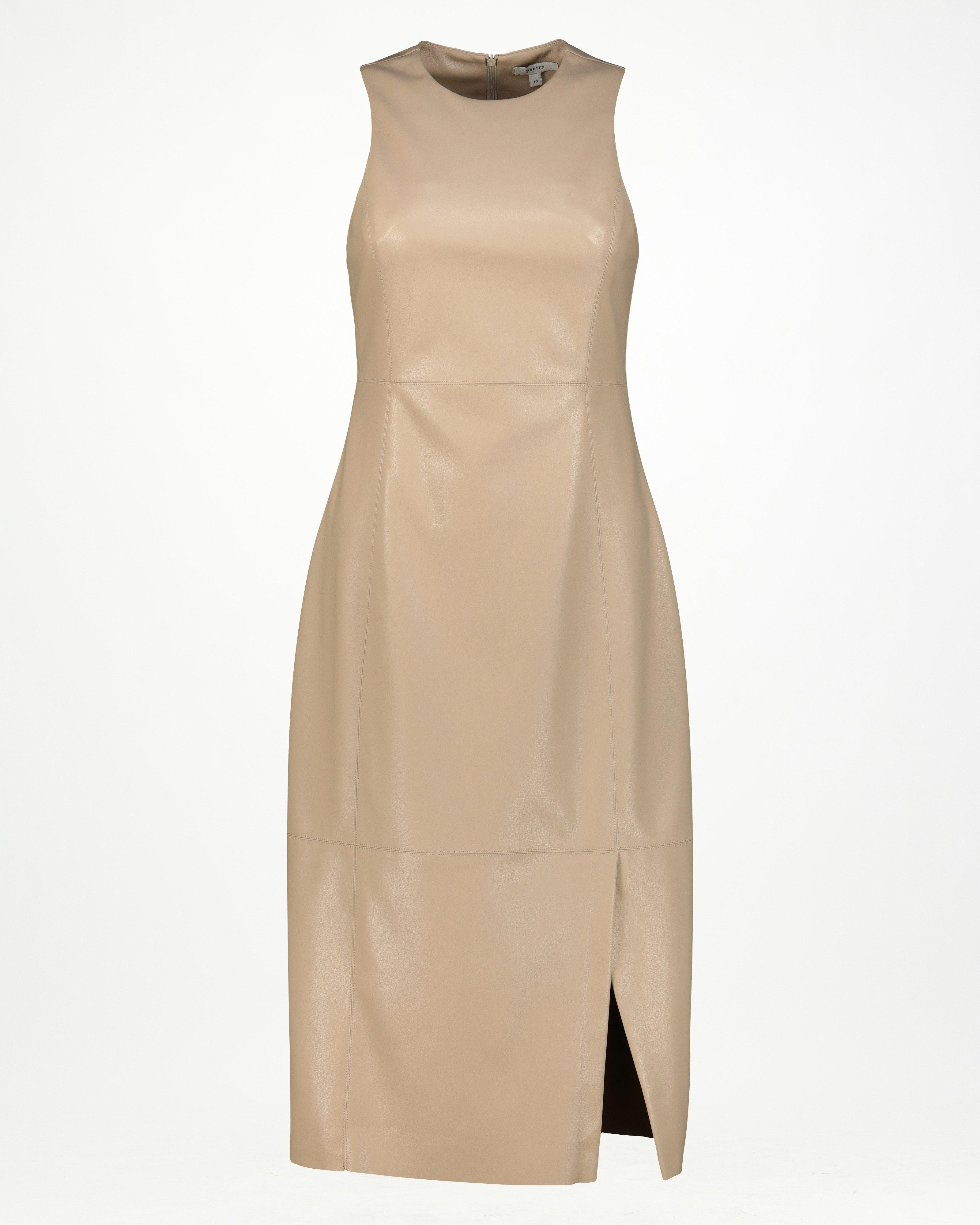 Zonke Faux Leather Dress -  Taupe