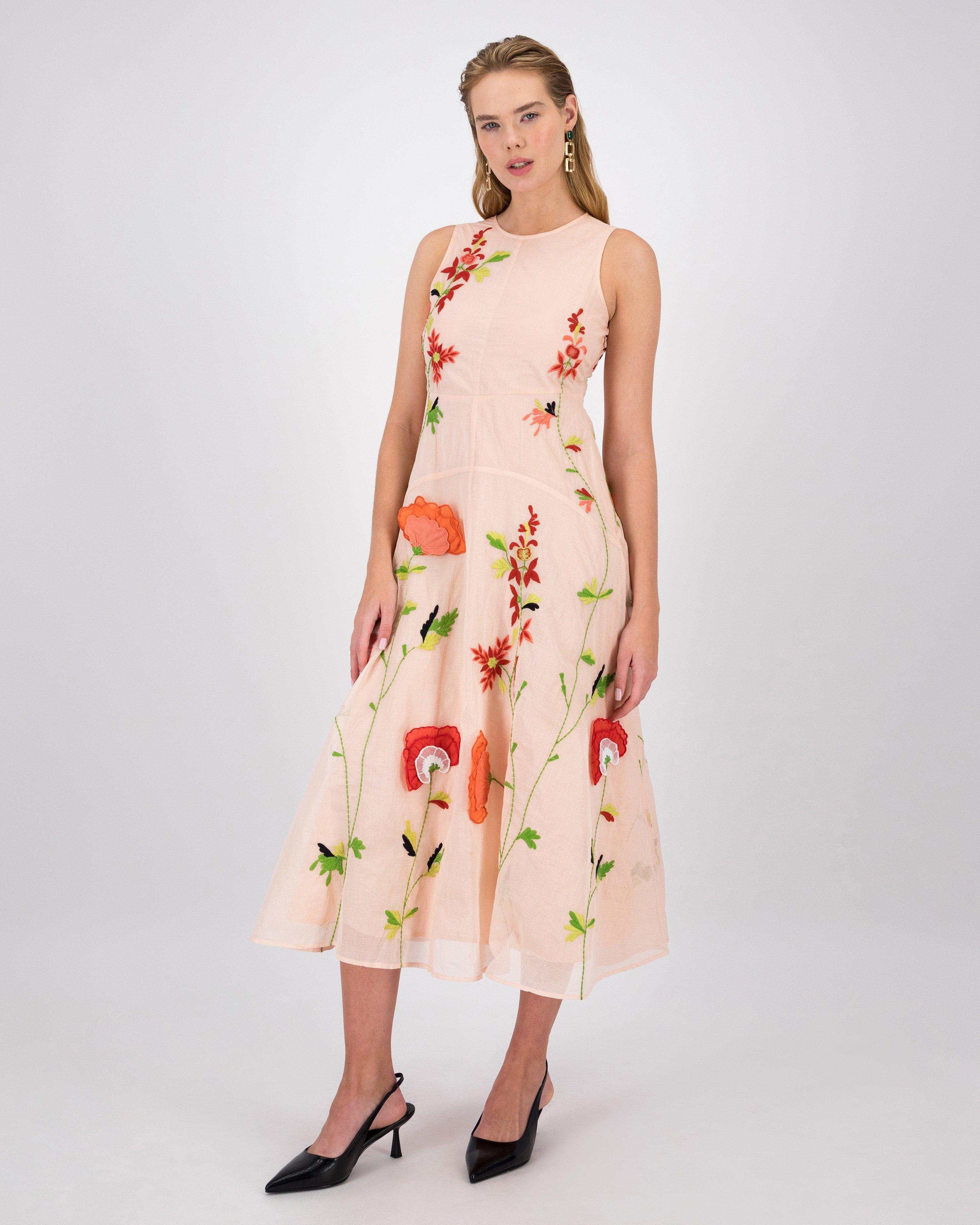 Nia Embroidered Sheer Dress -  Light Pink