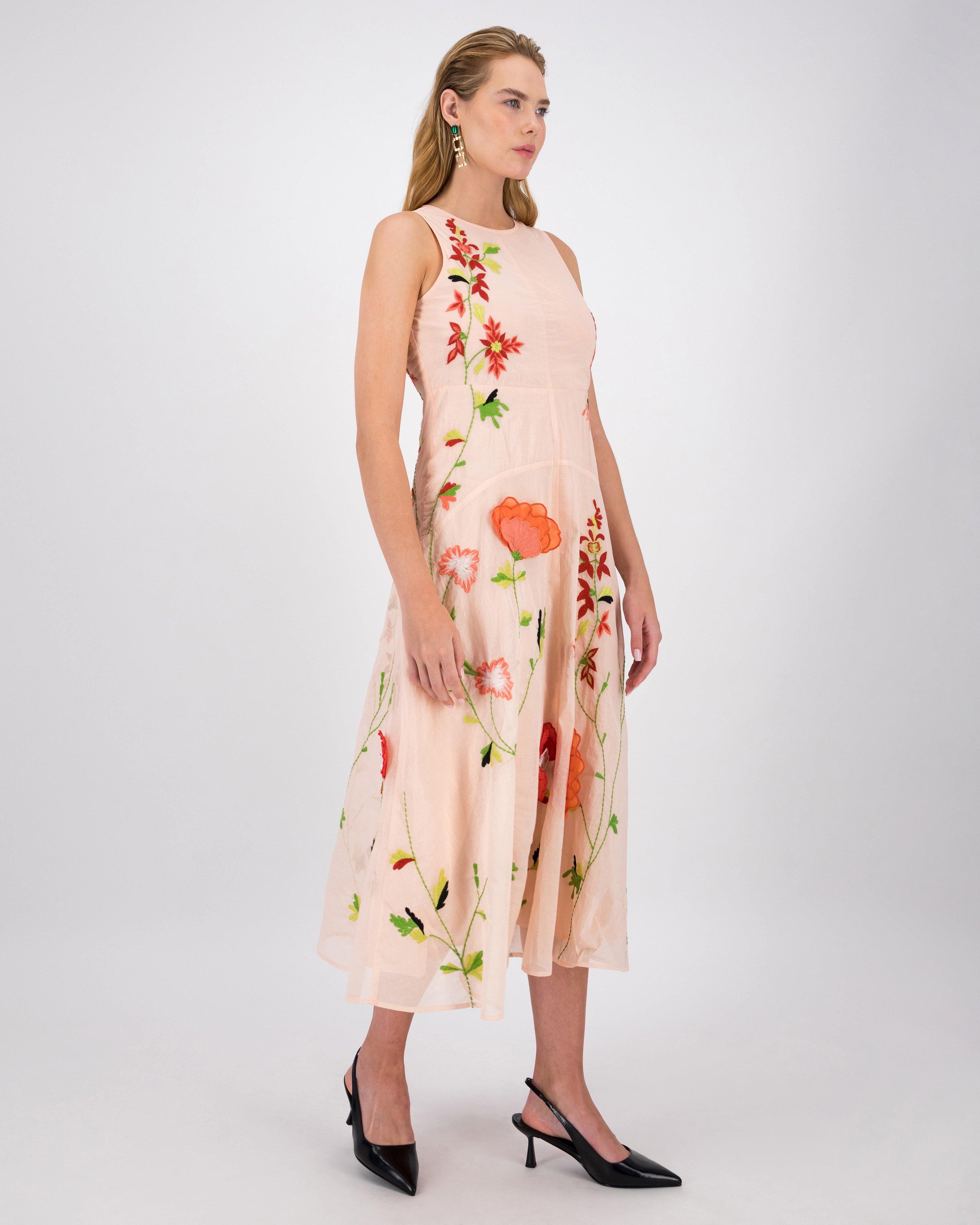Nia Embroidered Sheer Dress -  Light Pink