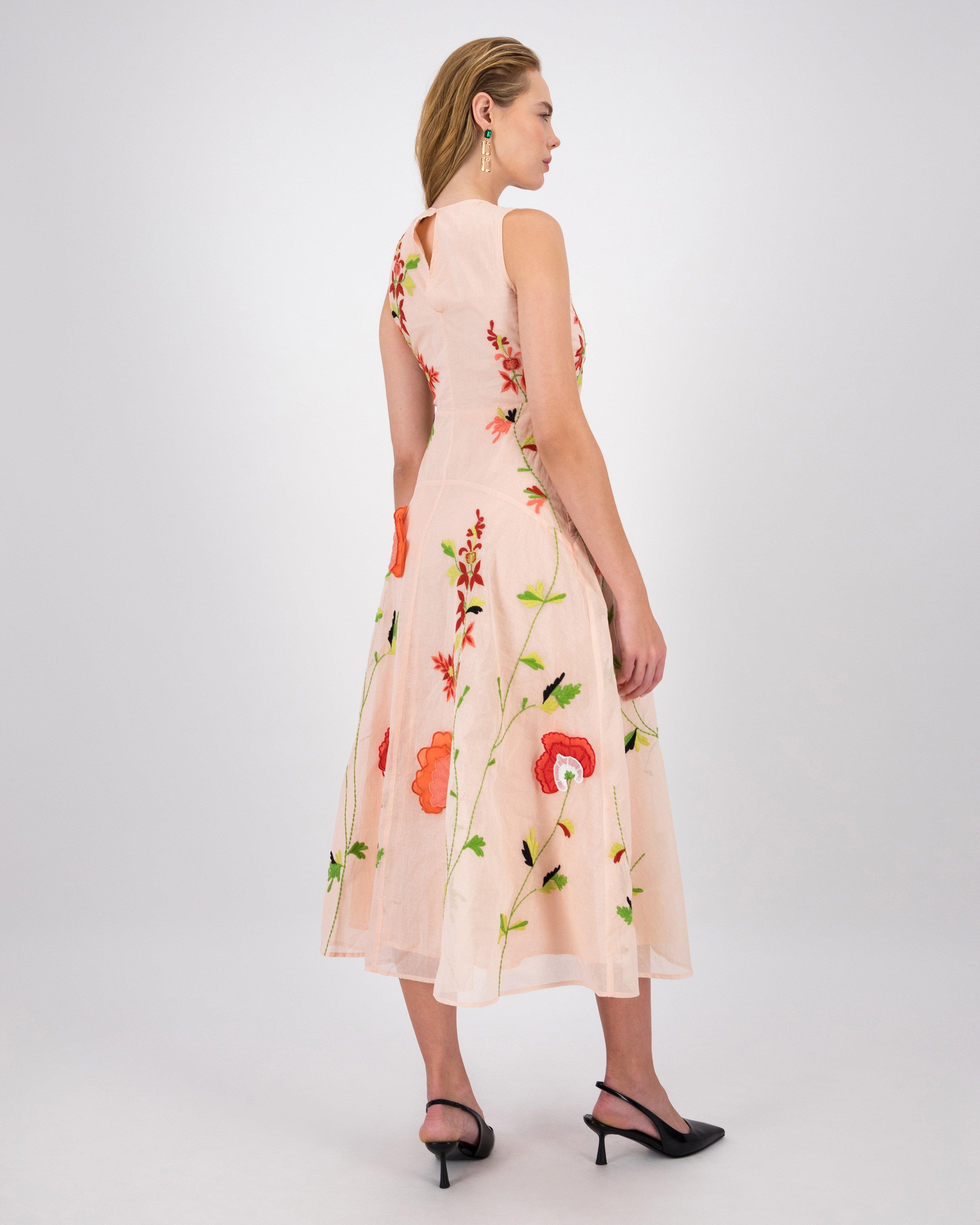 Nia Embroidered Sheer Dress -  Light Pink