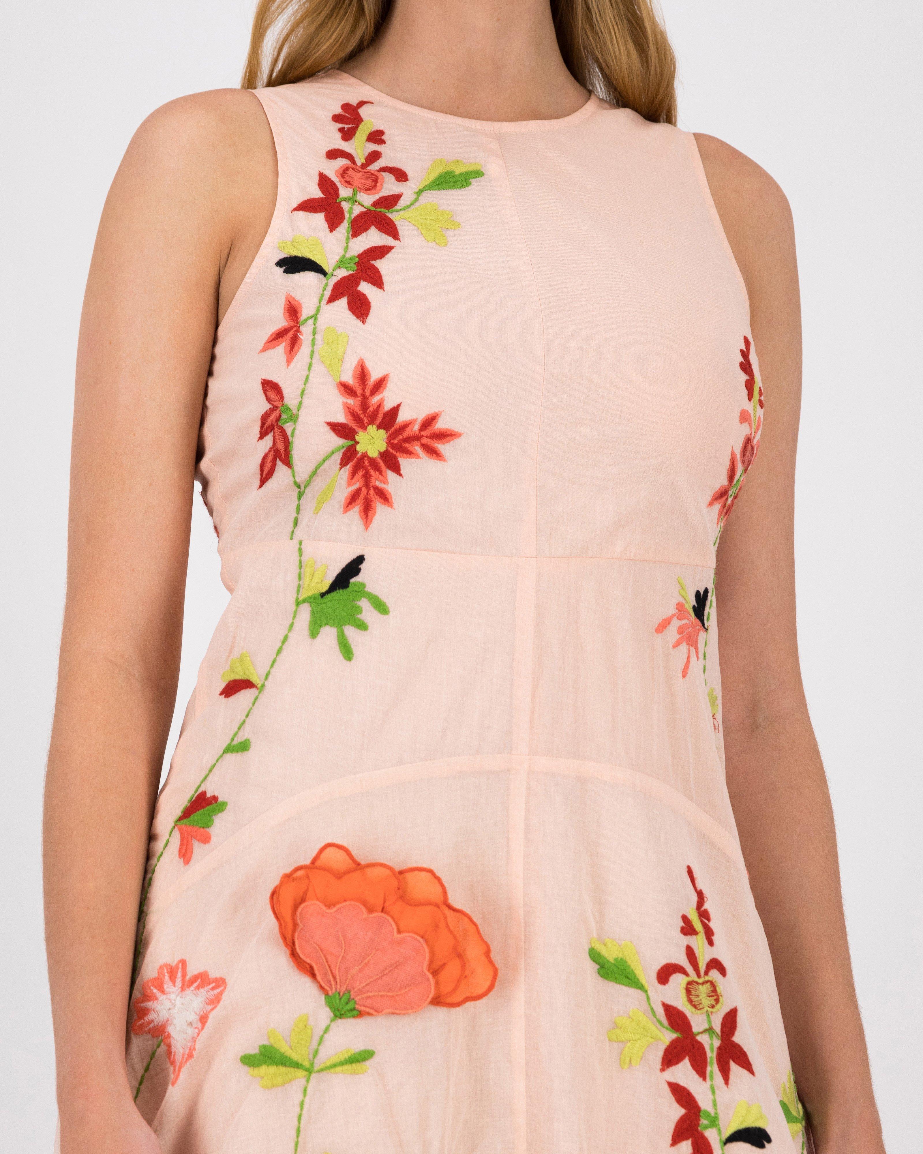 Nia Embroidered Sheer Dress -  Light Pink
