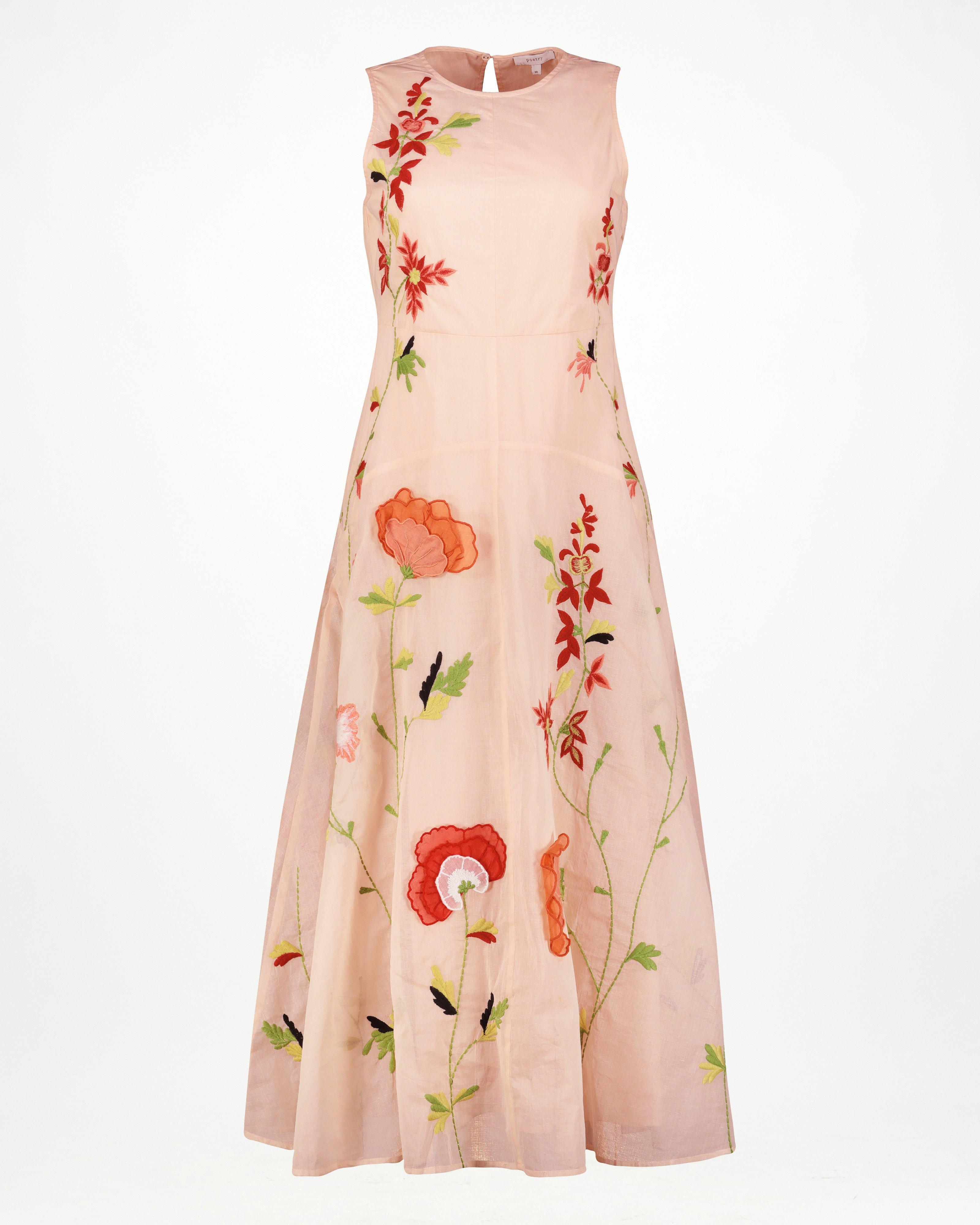 Nia Embroidered Sheer Dress -  Light Pink