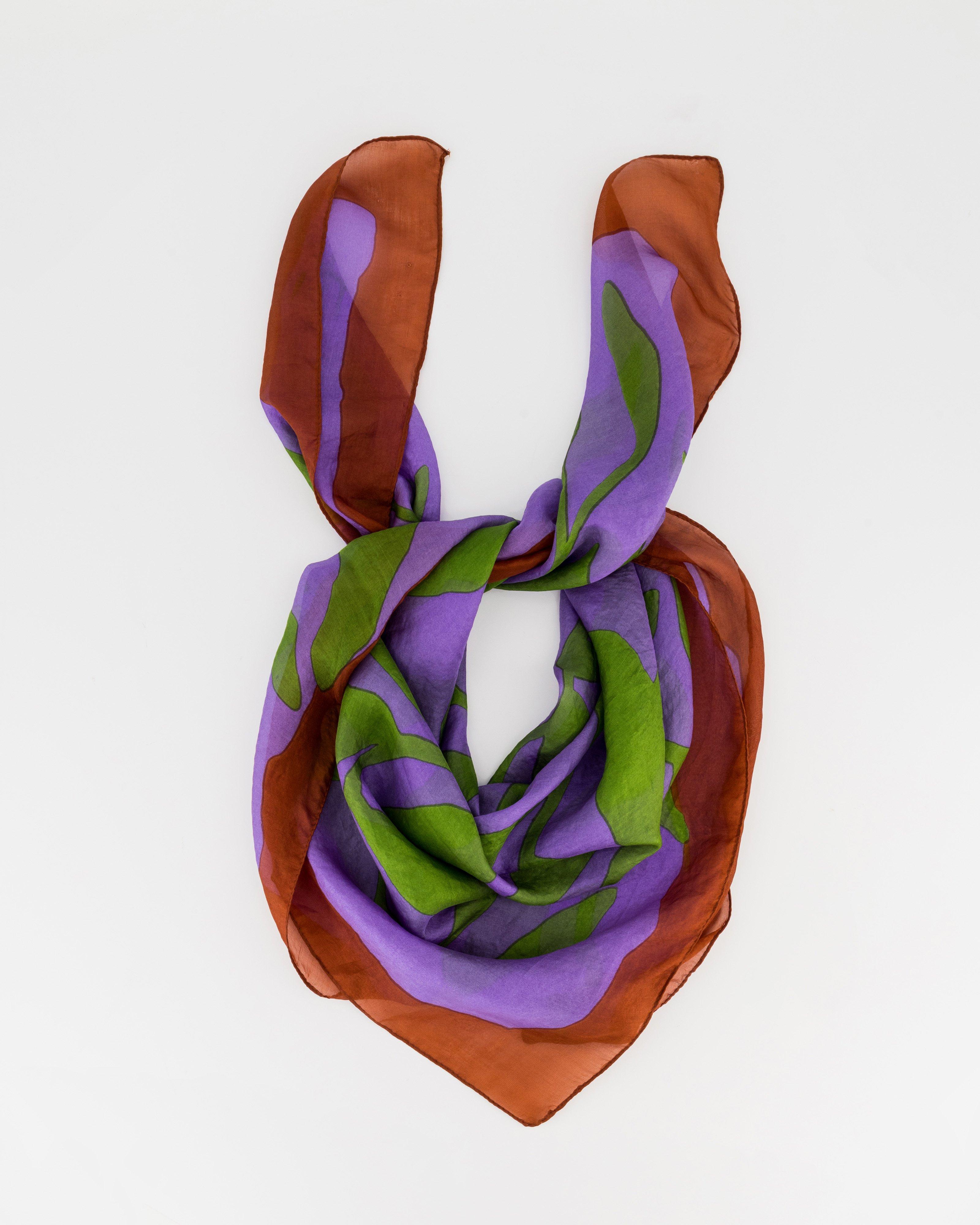 Lindsey Leaf Silk Scarf -  Purple