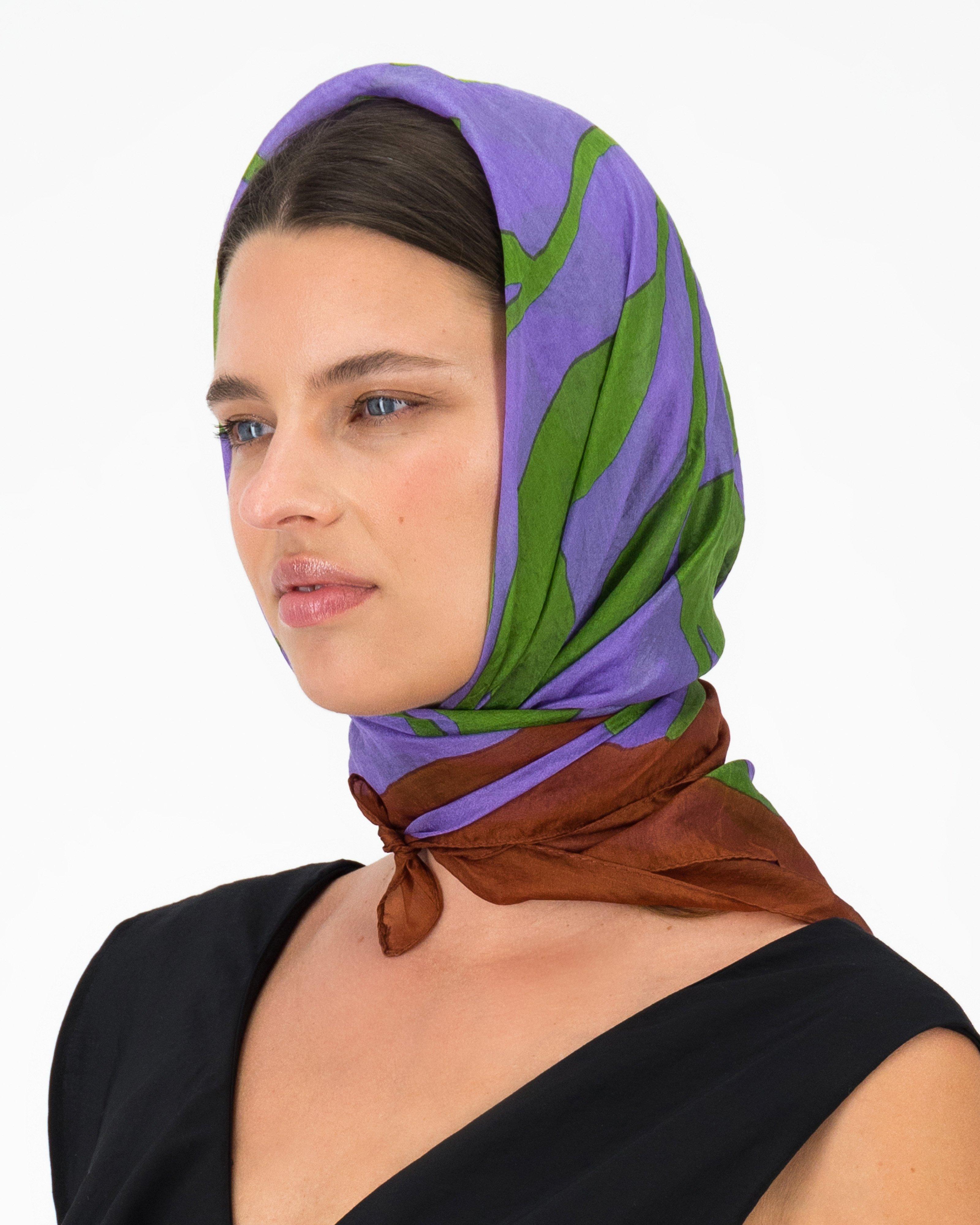 Lindsey Leaf Silk Scarf -  Purple