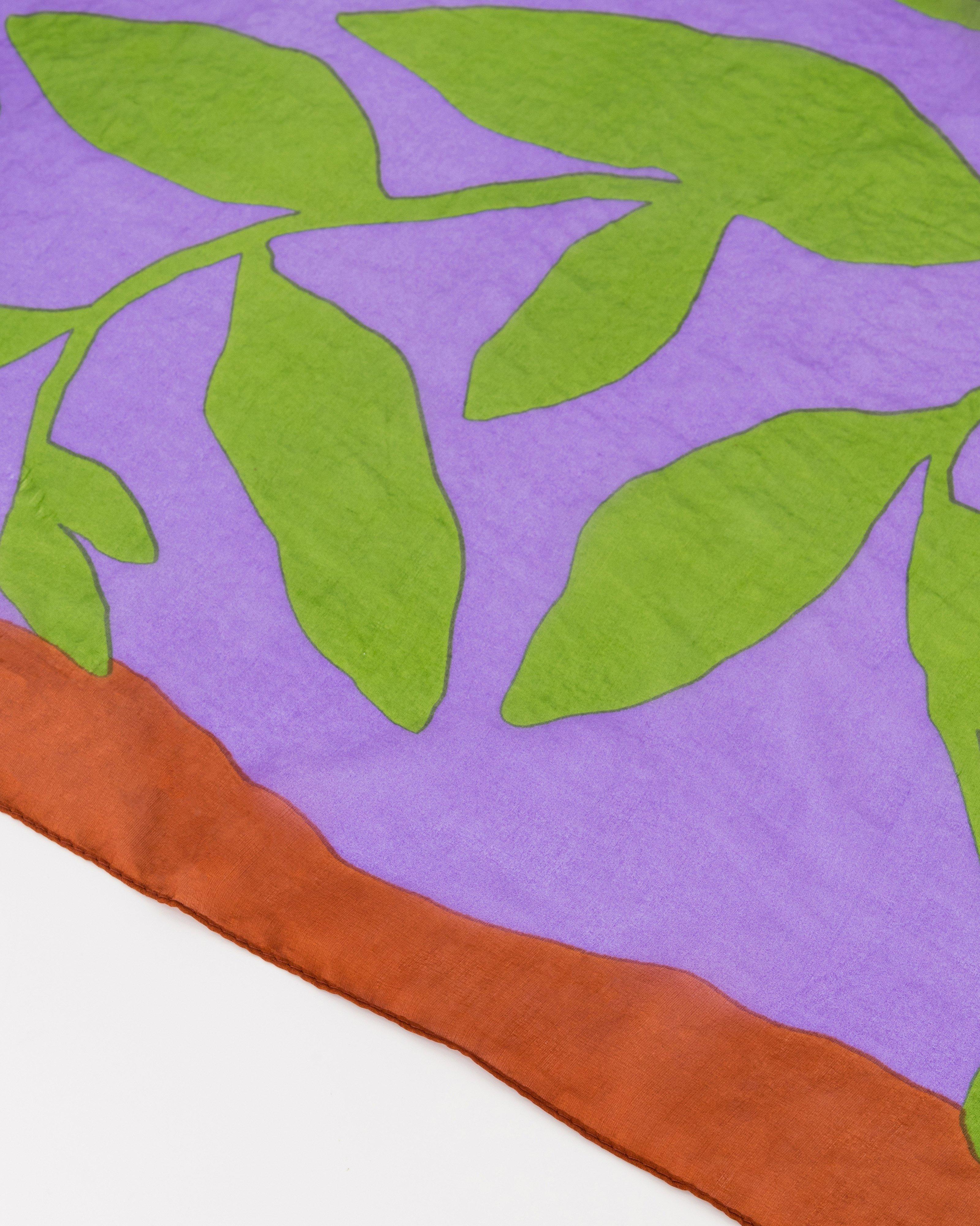 Lindsey Leaf Silk Scarf -  Purple