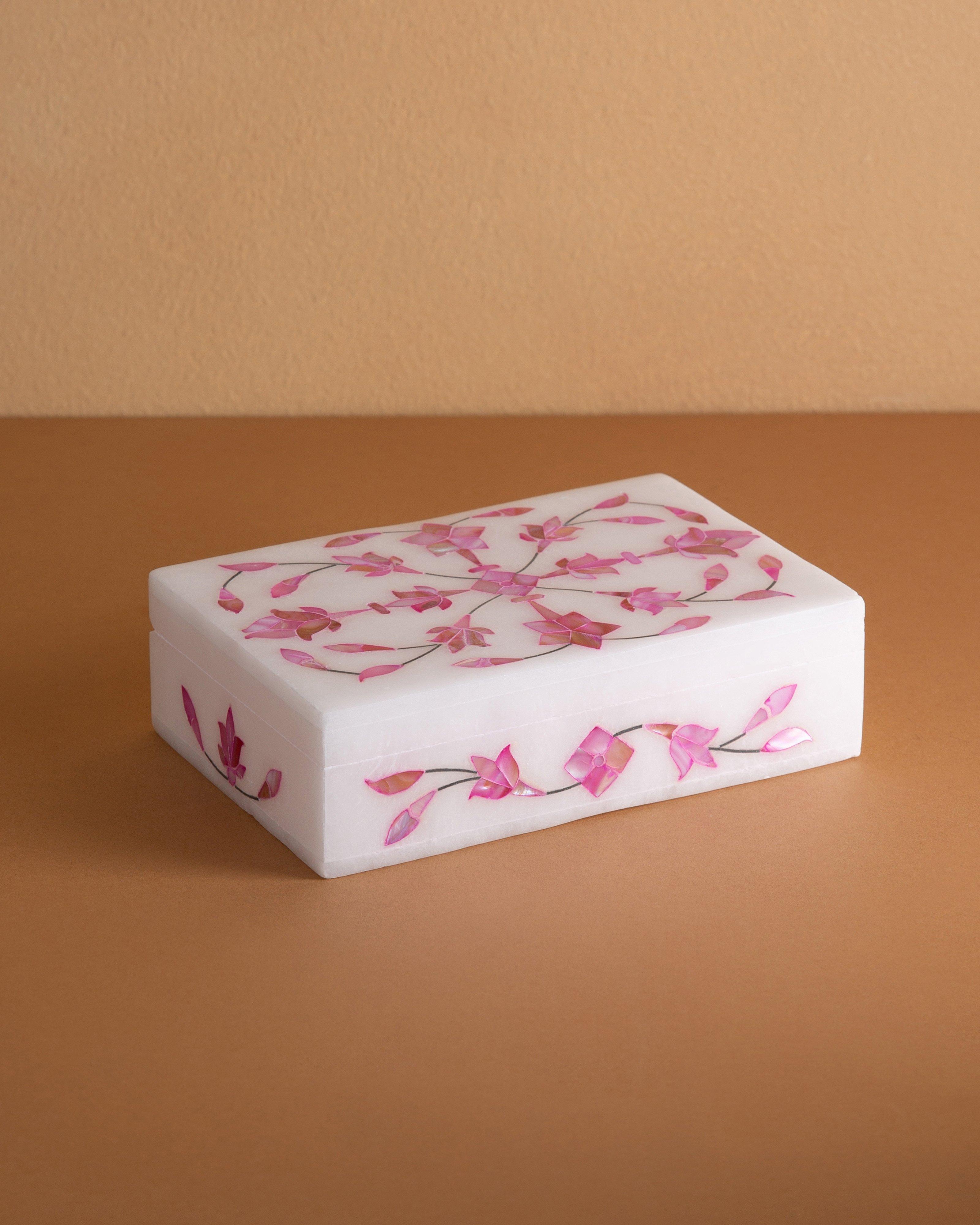 Pink Mother of Pearl Large Trinket Box -  White