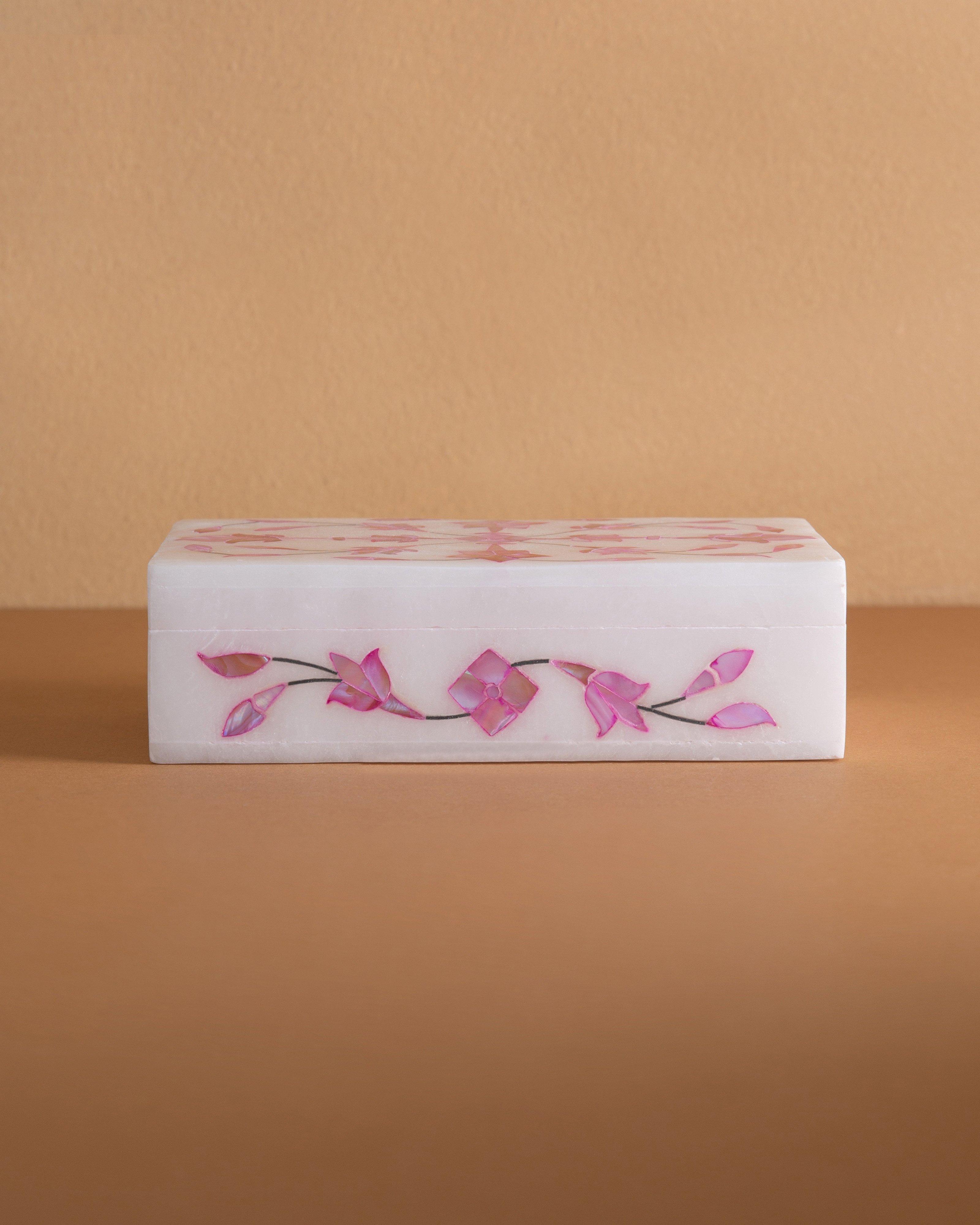 Pink Mother of Pearl Large Trinket Box -  White