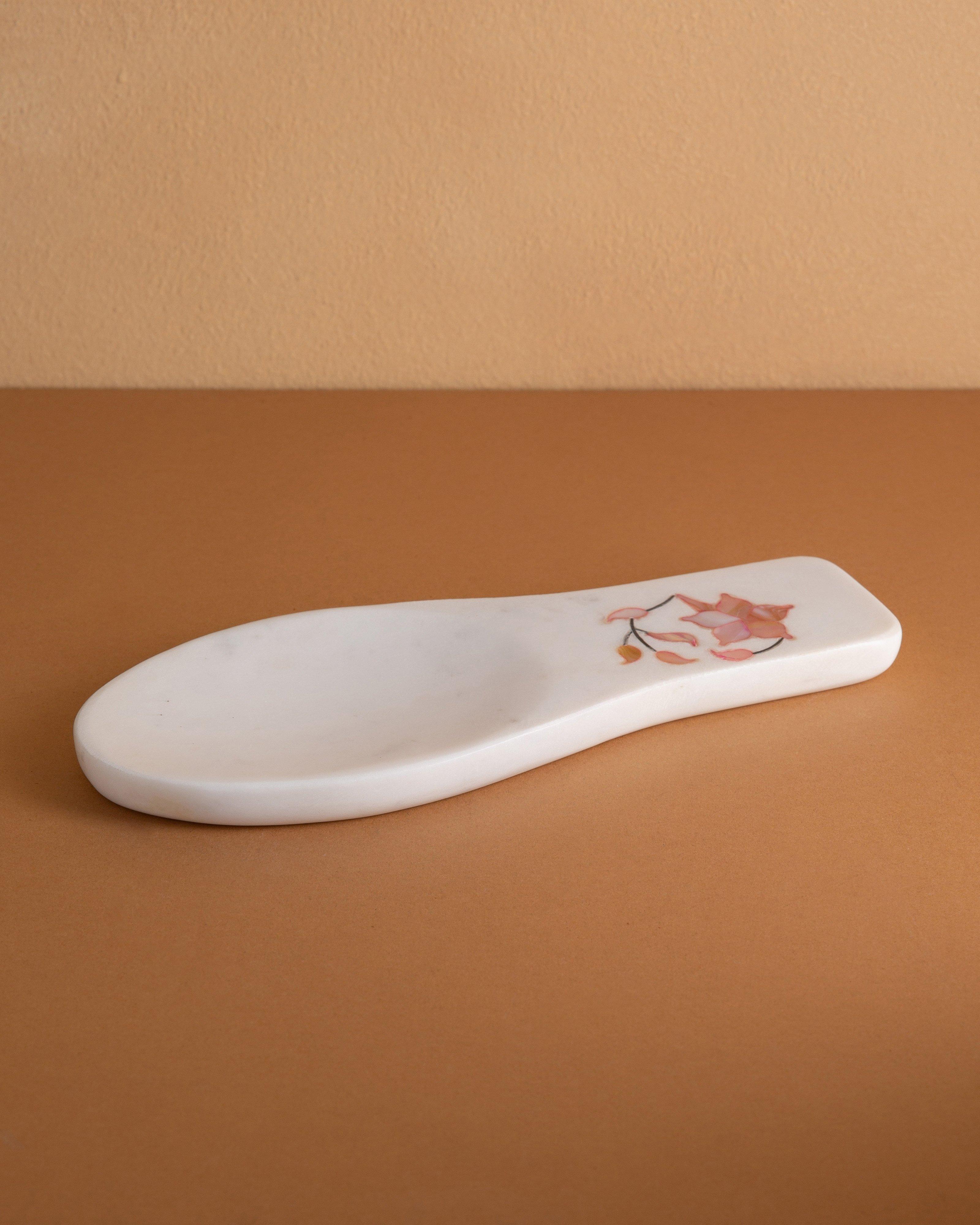 Pink Mother of Pearl Inlay Spoon Rest -  White