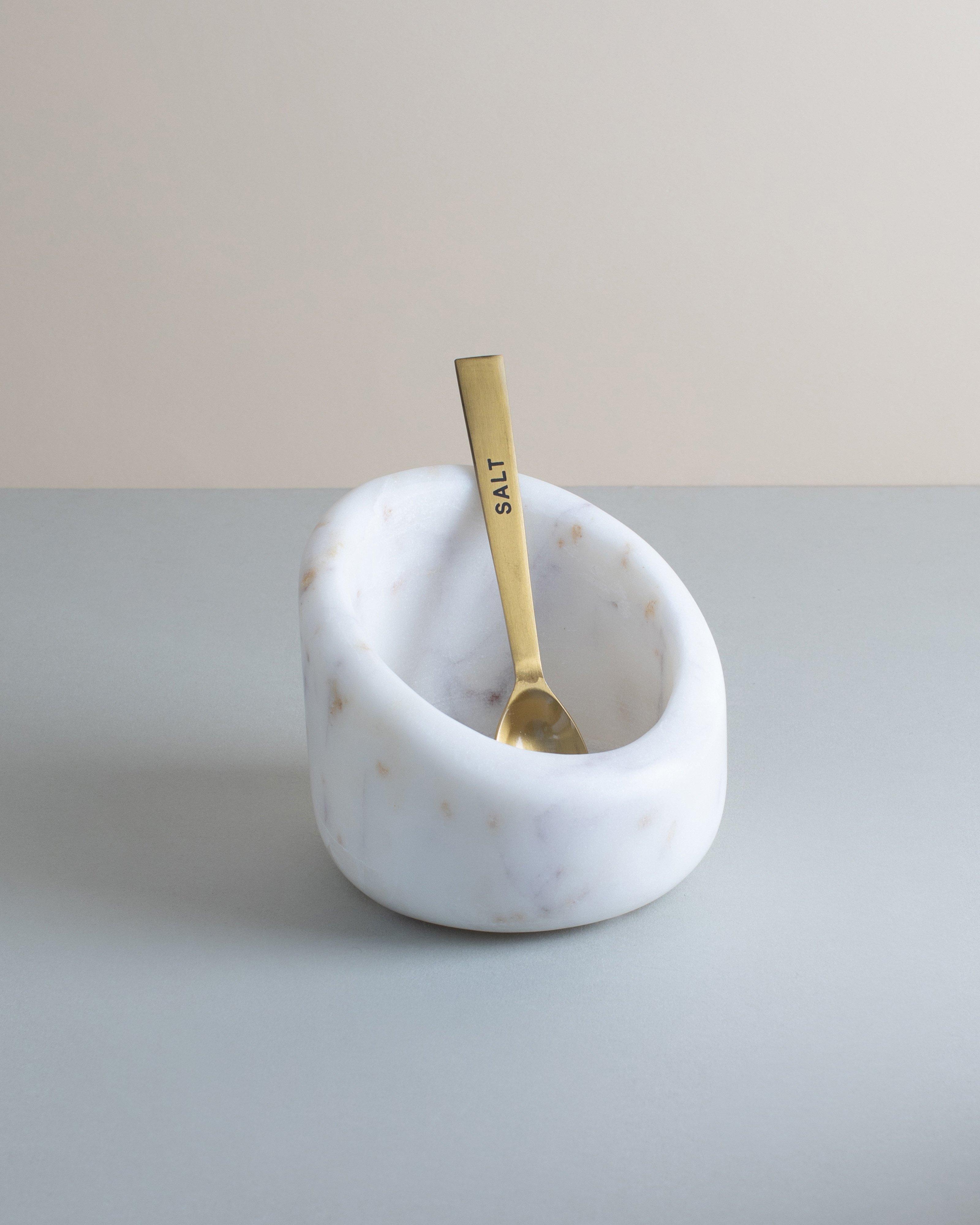 Marble and Brass Salt Pot -  White