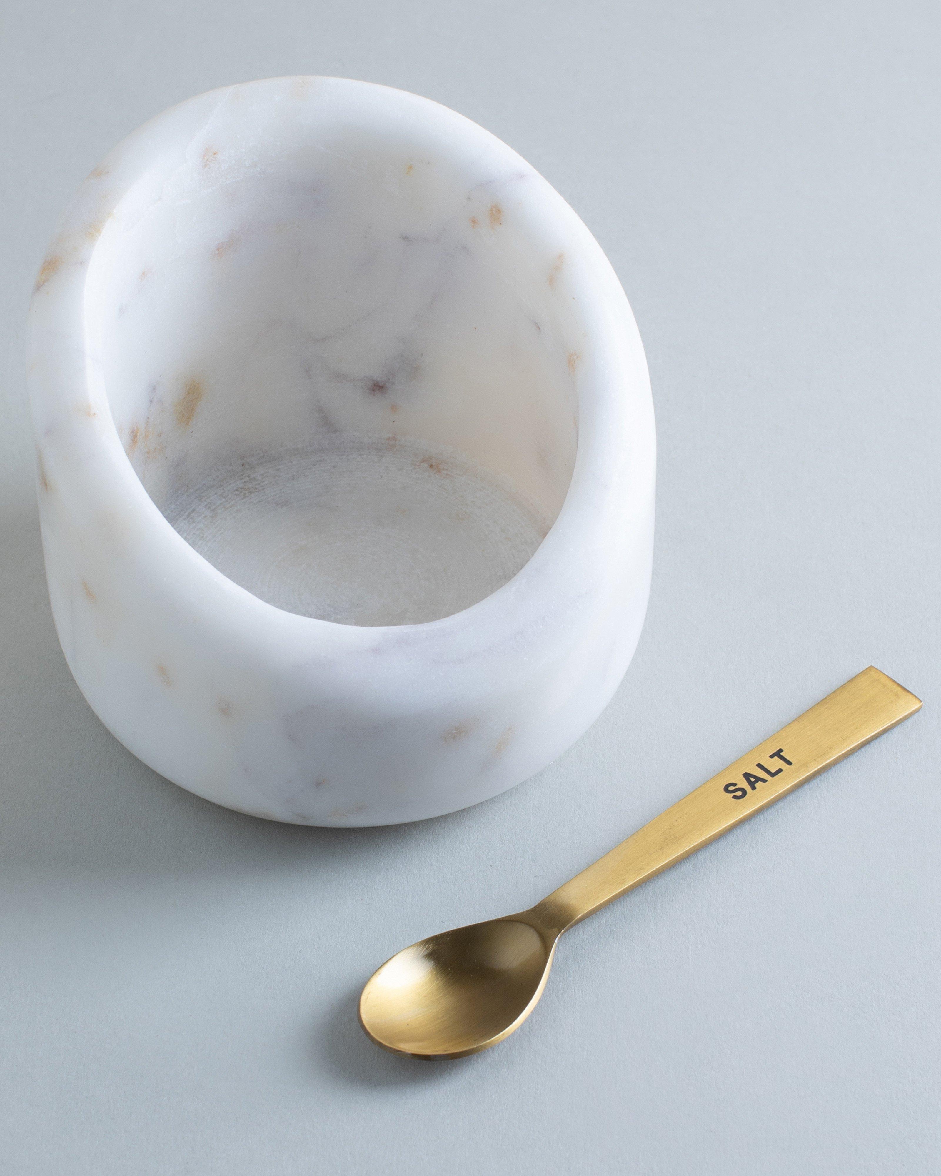 Marble and Brass Salt Pot -  White