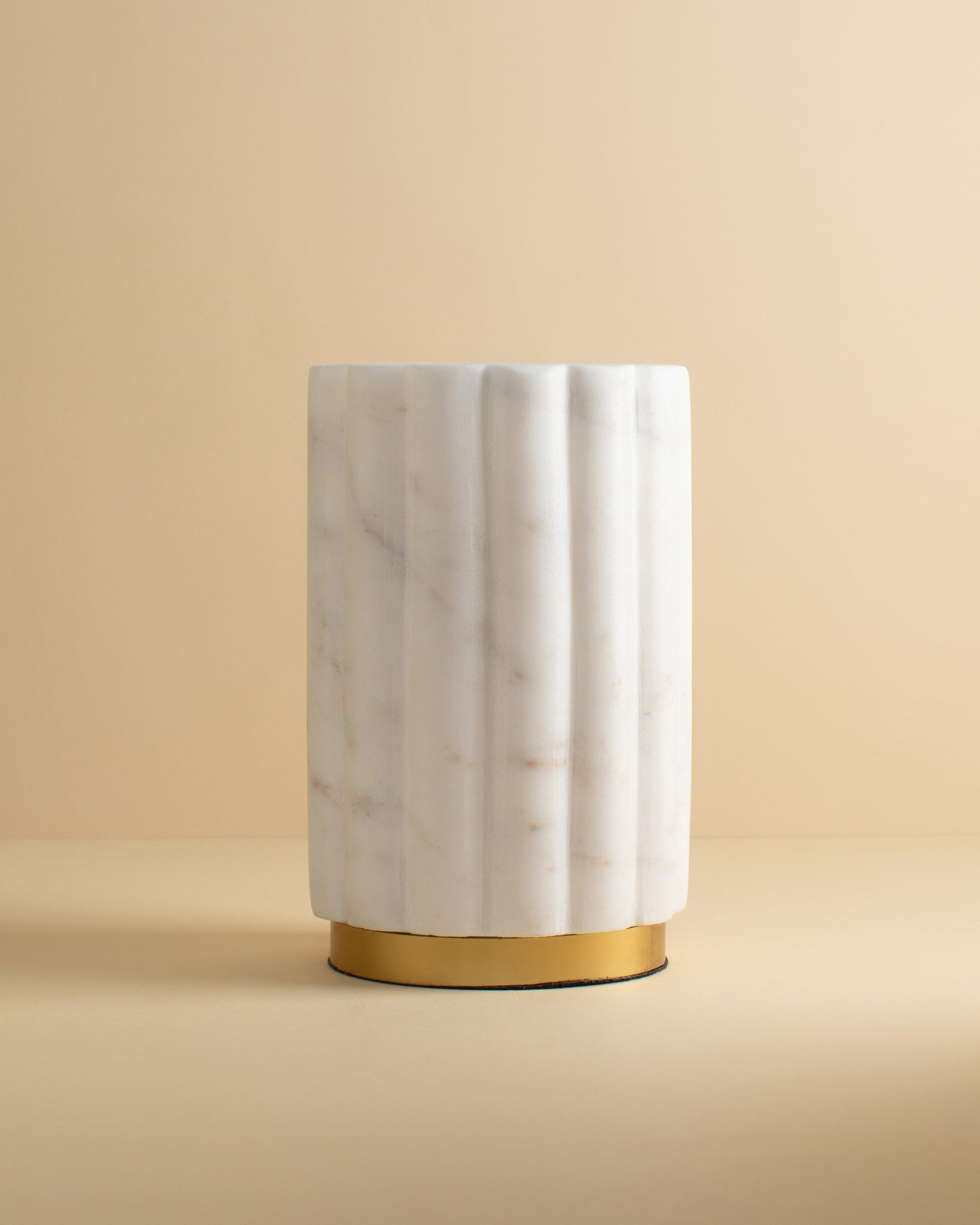 Ribbed Marble and Brass Utensil Holder -  White