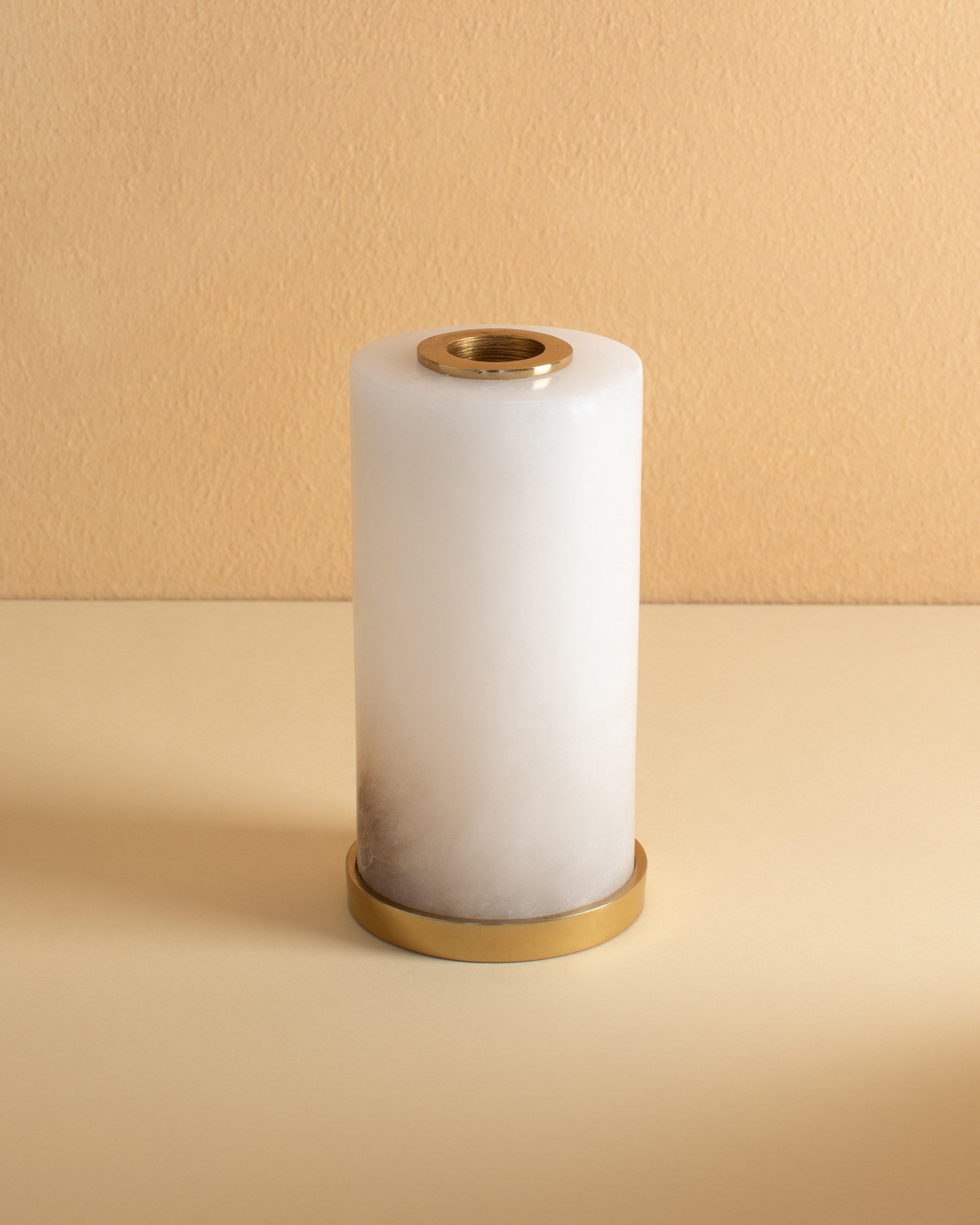 Alabaster Short Candle Holder -  White