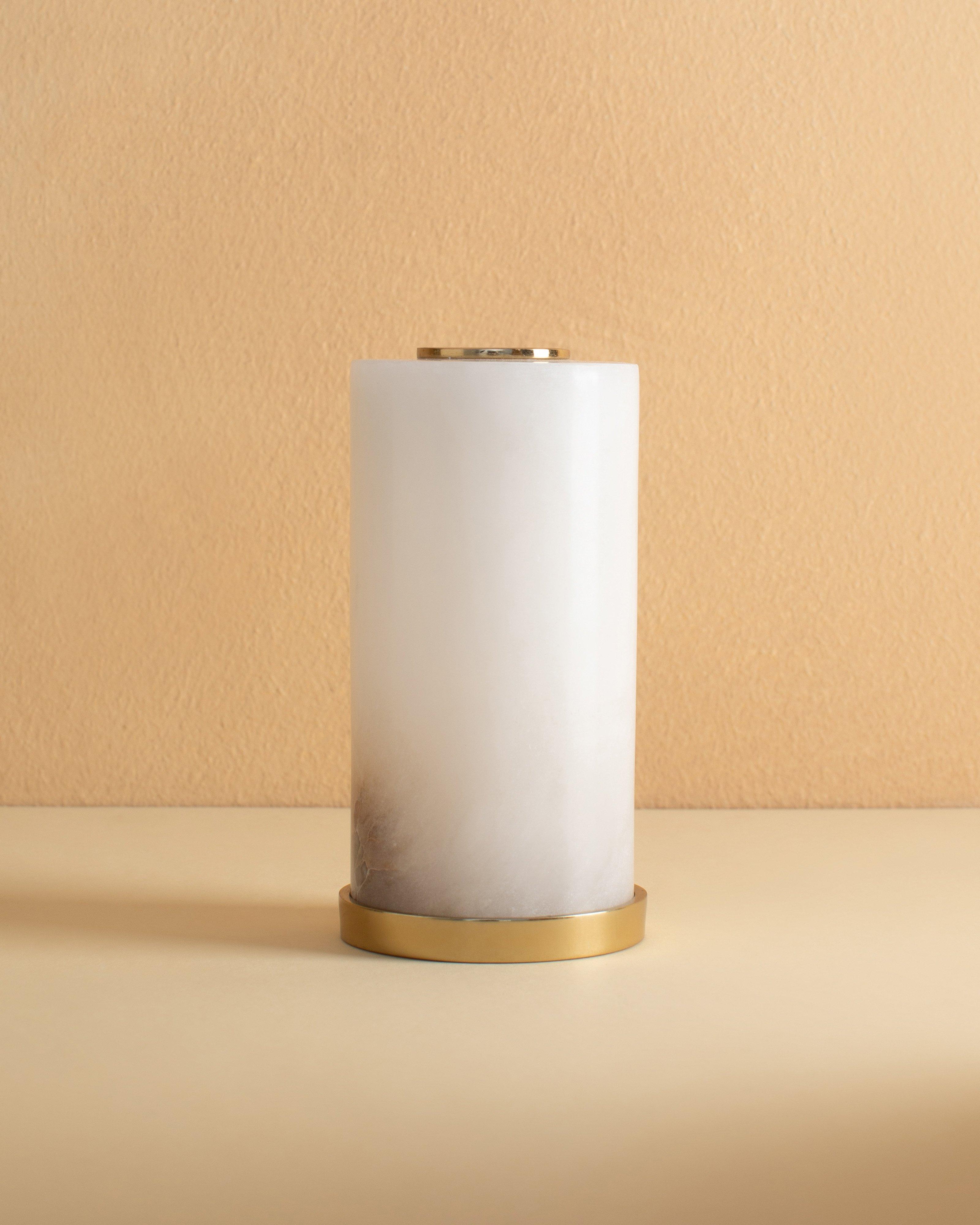 Alabaster Short Candle Holder -  White